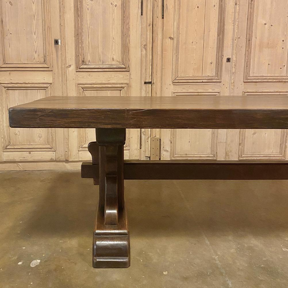 20th Century Antique Rustic Trestle Table includes Two Benches