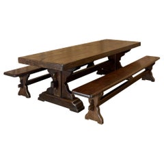 Vintage Rustic Trestle Table includes Two Benches