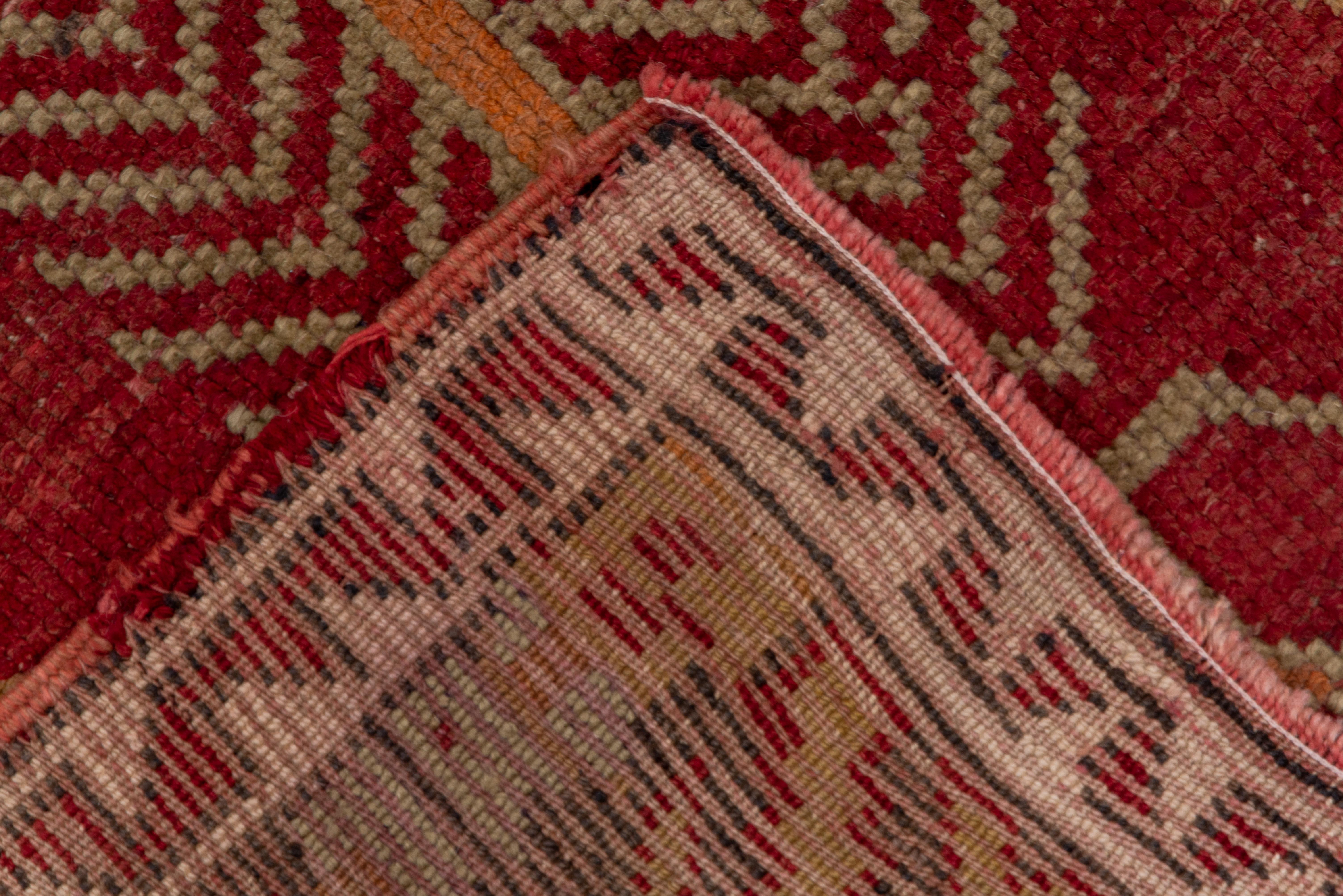 Hand-Knotted Antique Rustic Turkish Anatolian Gallery Carpet, Warm Colors, circa 1930s