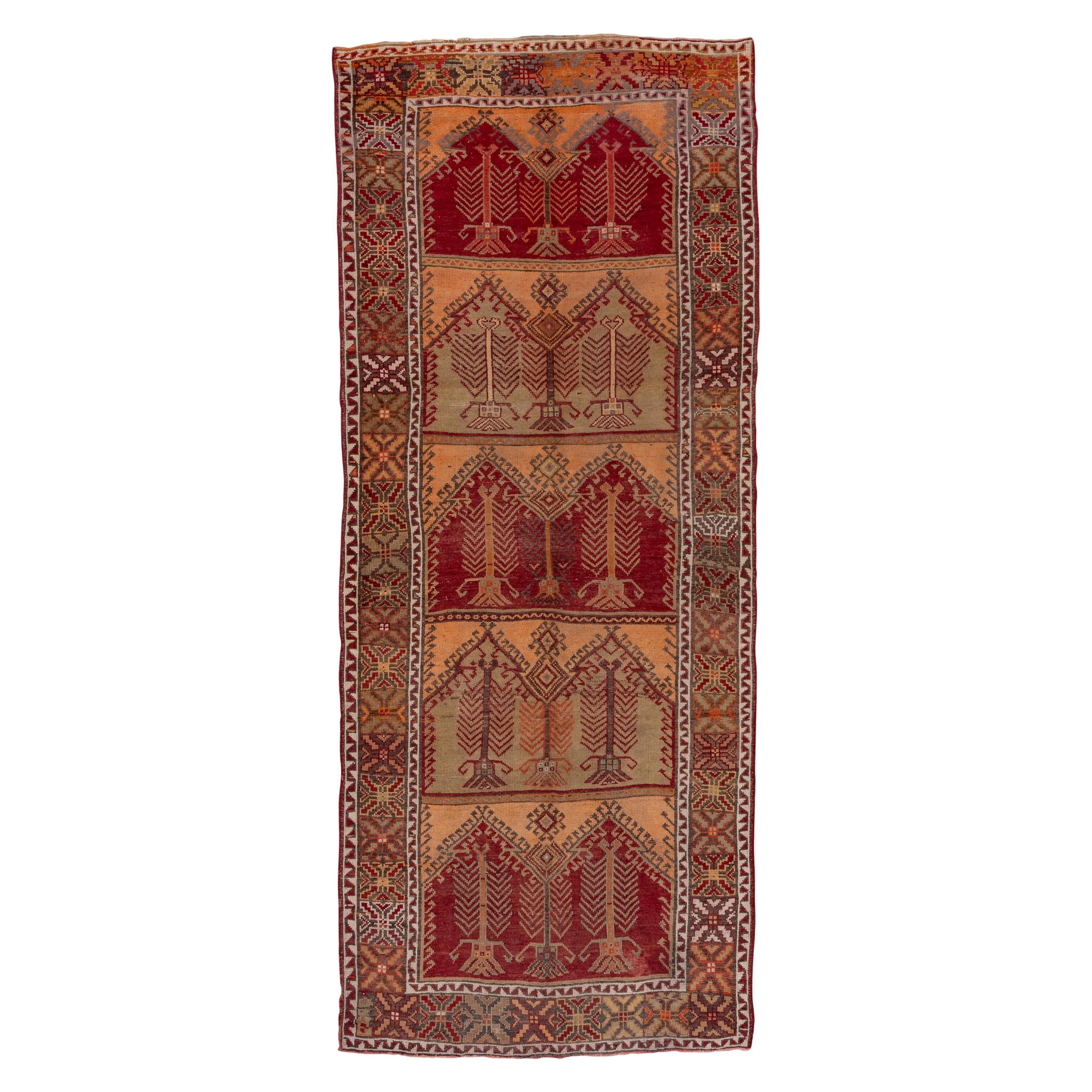 Antique Rustic Turkish Anatolian Gallery Carpet, Warm Colors, circa 1930s