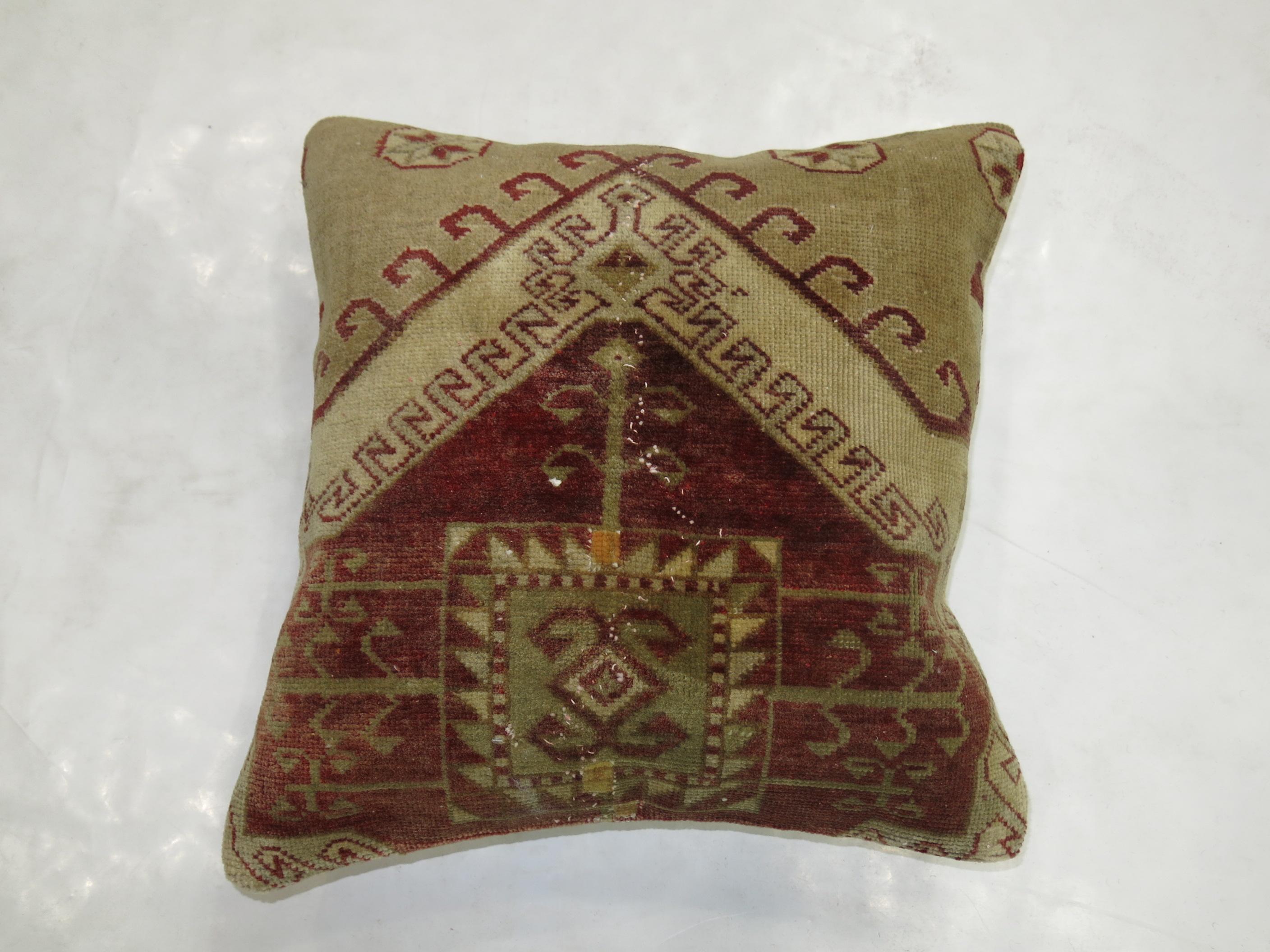 20th Century Antique Rustic Turkish Anatolian Rug Pillow For Sale