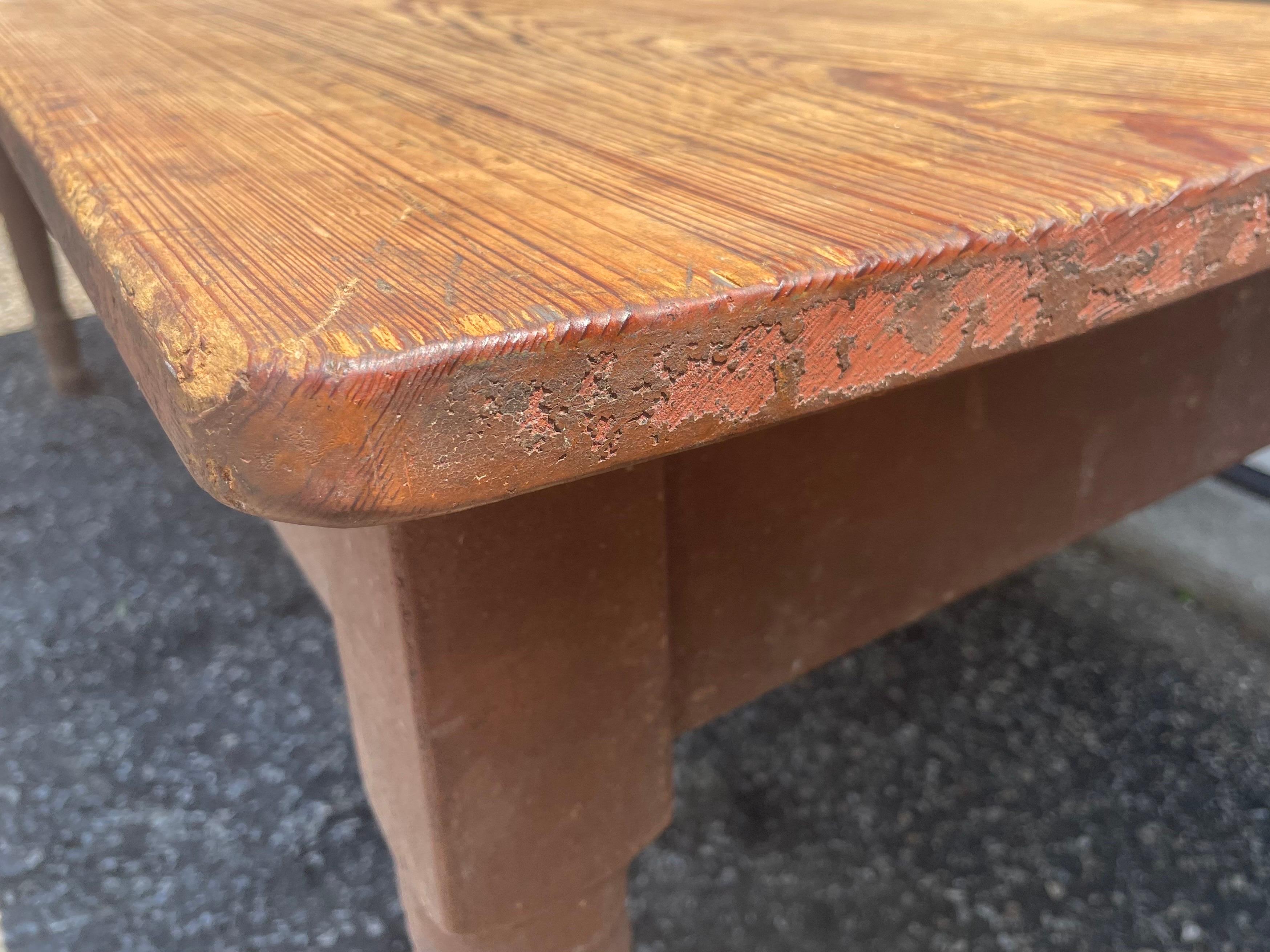 Antique Rustic Turned Leg Extra Wide Plank Top Pine Farm Table For Sale 3