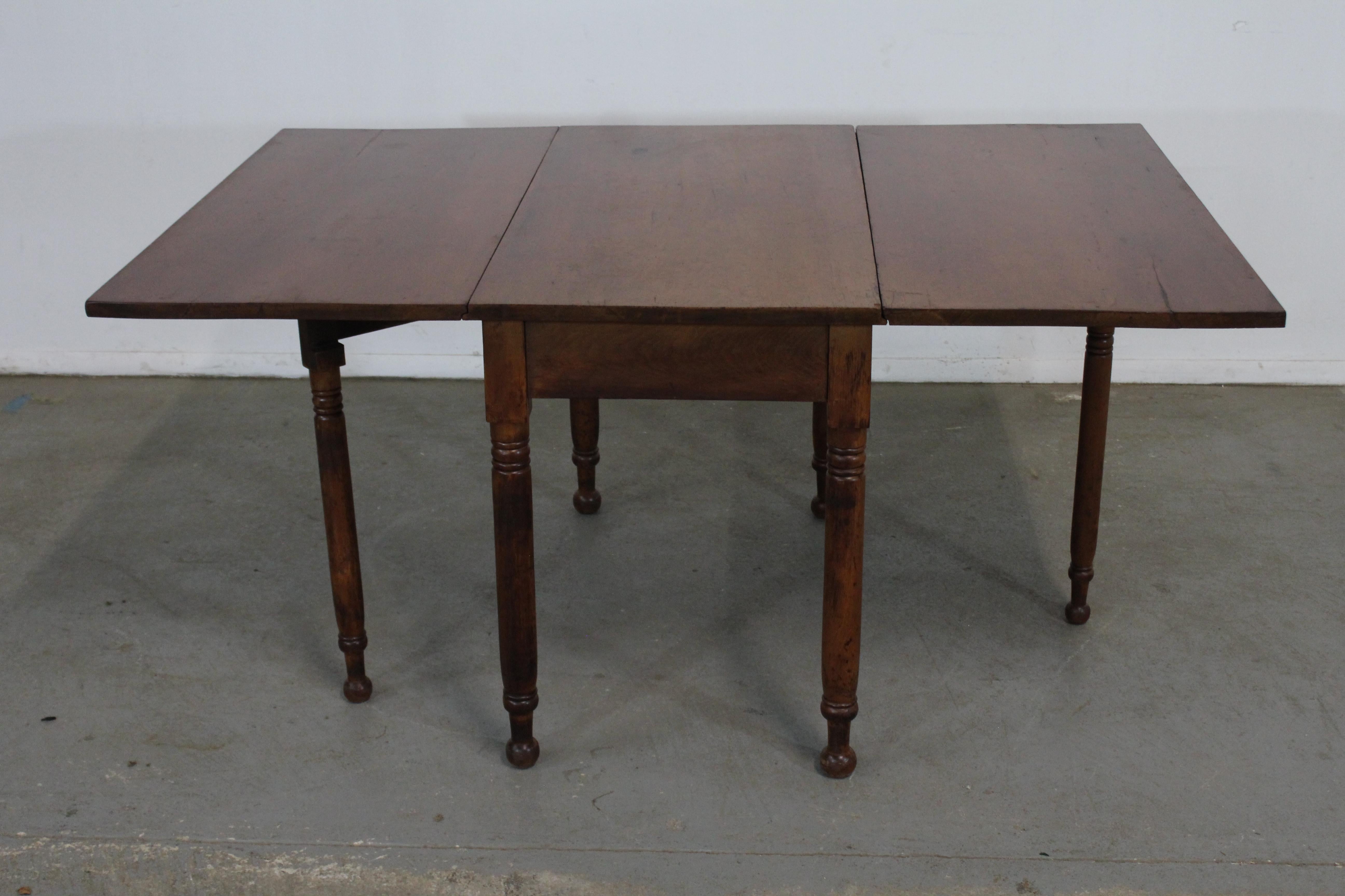 Antique Rustic Walnut Drop Leaf Table In Fair Condition For Sale In Wilmington, DE