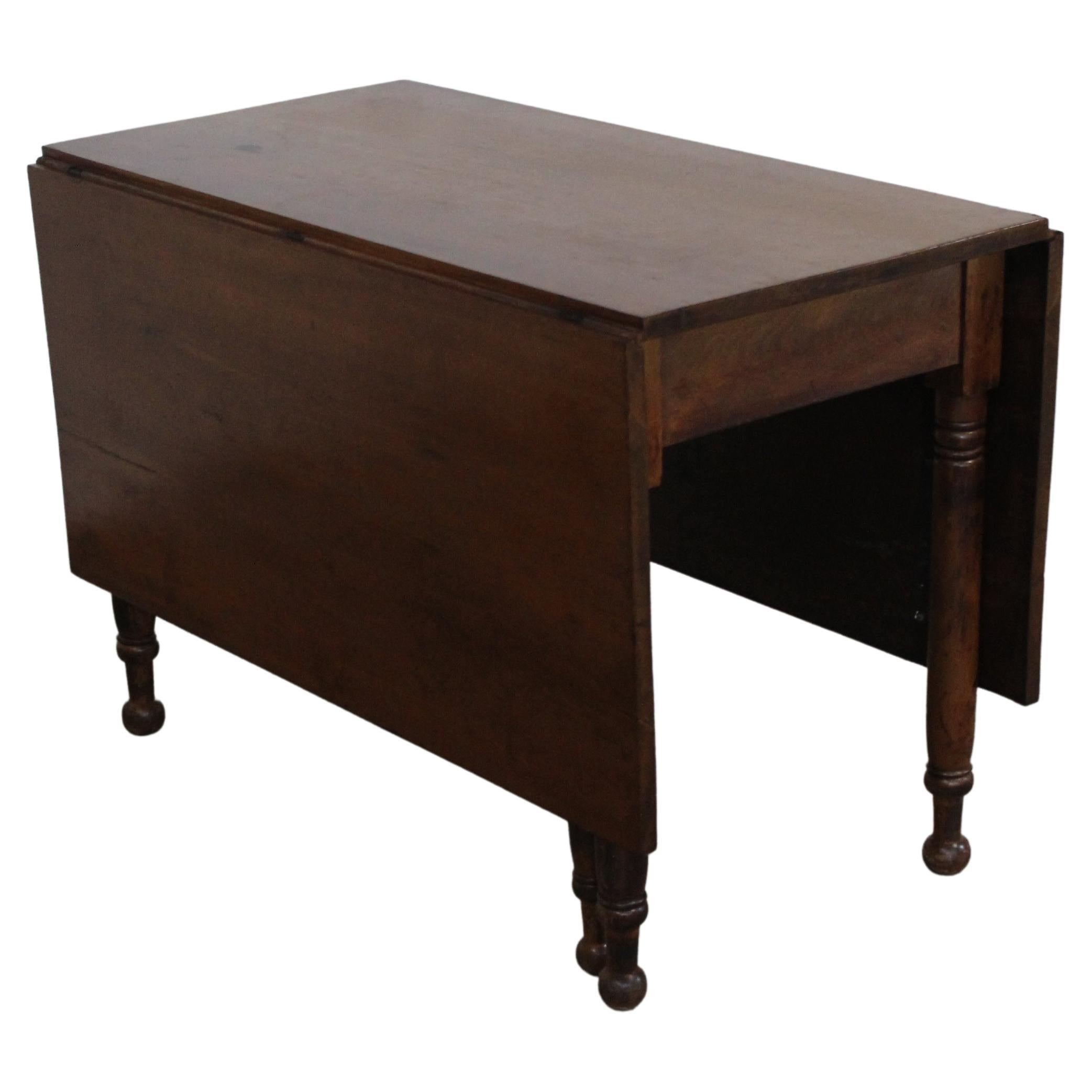 Antique Rustic Walnut Drop Leaf Table For Sale