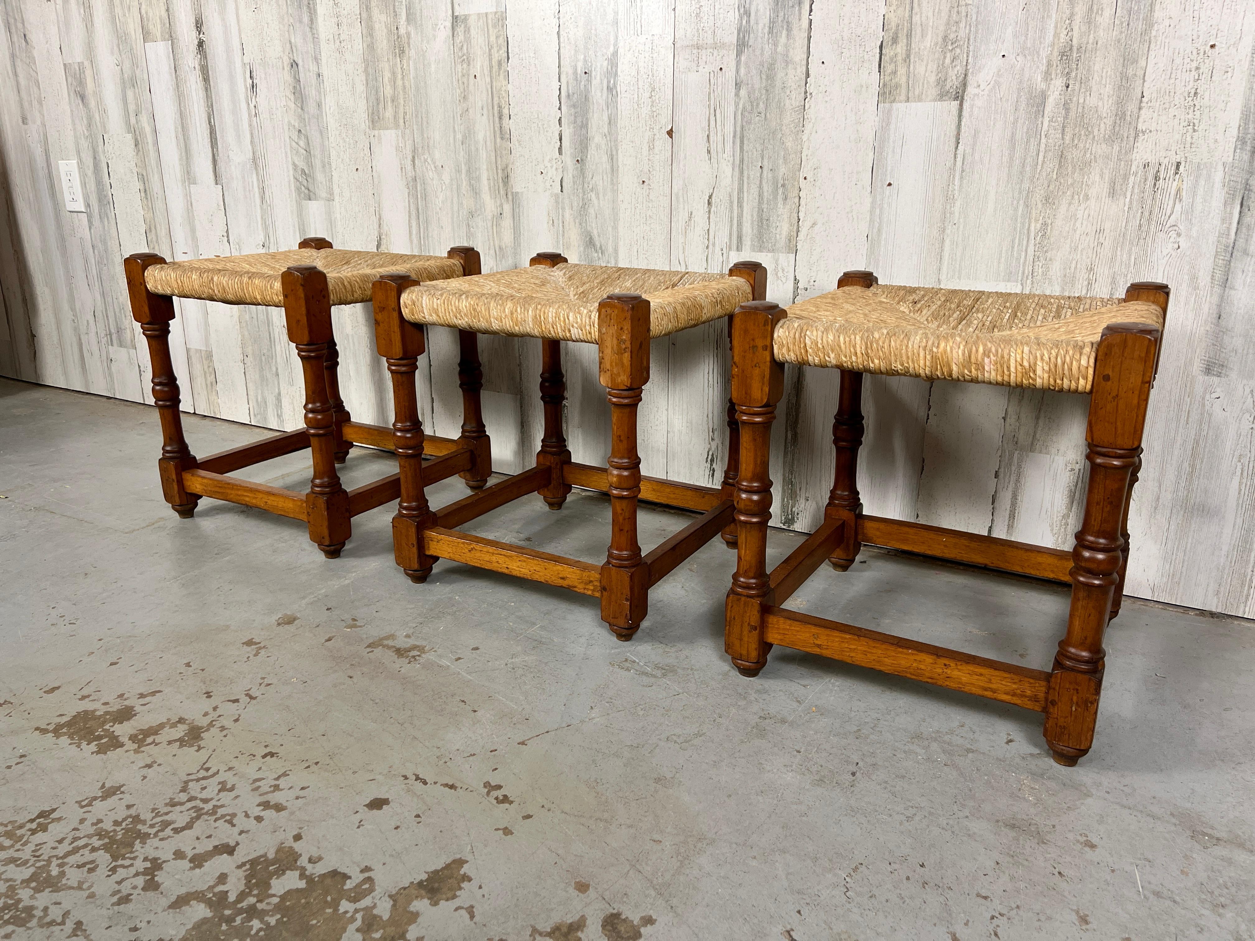 French Antique Rustic Wild Cherrywood Stools For Sale