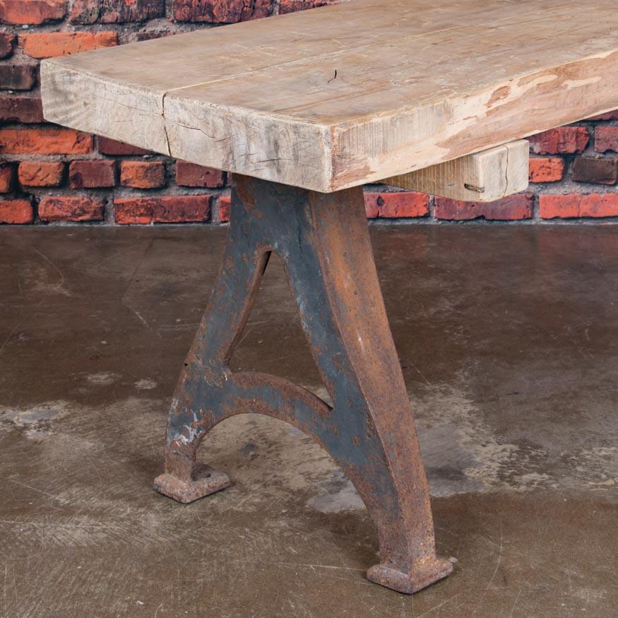 Antique Rustic Wood Console Table with Industrial Cast Iron Legs In Good Condition In Round Top, TX