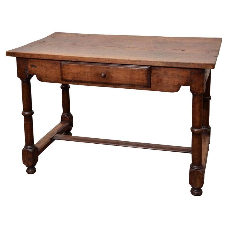 Antique Rustic Wood Table with Single Drawer, France, c. 19th Century