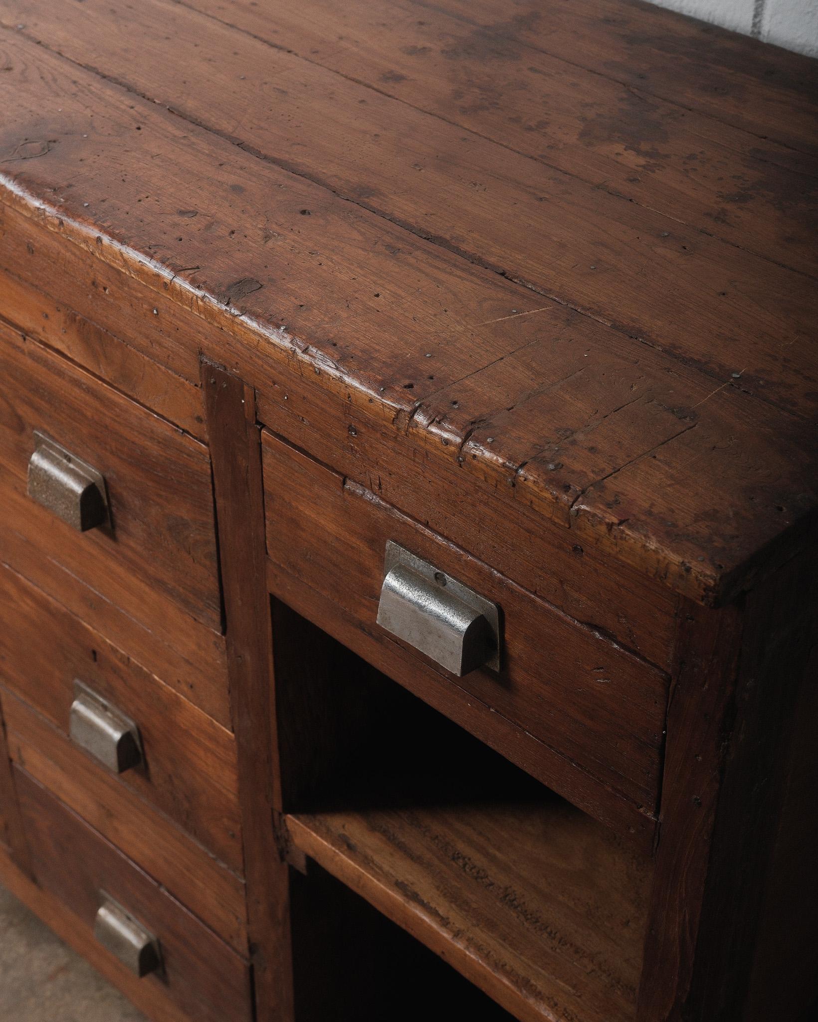 Indian Antique Rustic Wooden Apothecary Cabinet with Metal Handles For Sale