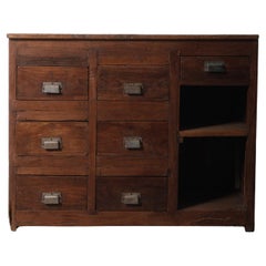 Antique Rustic Wooden Apothecary Cabinet with Metal Handles