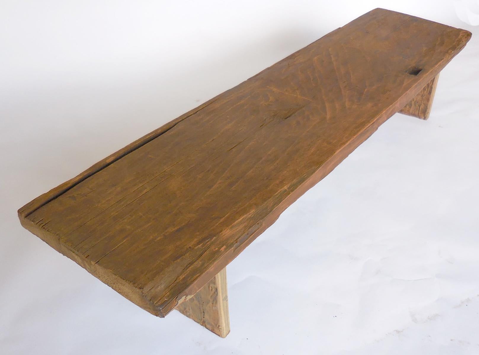 Guatemalan Antique Rustic Wooden Bench or Coffee Table