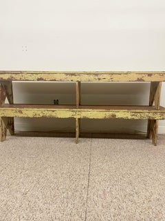 Antique Rustic Wooden Farm Benches. Set of 2