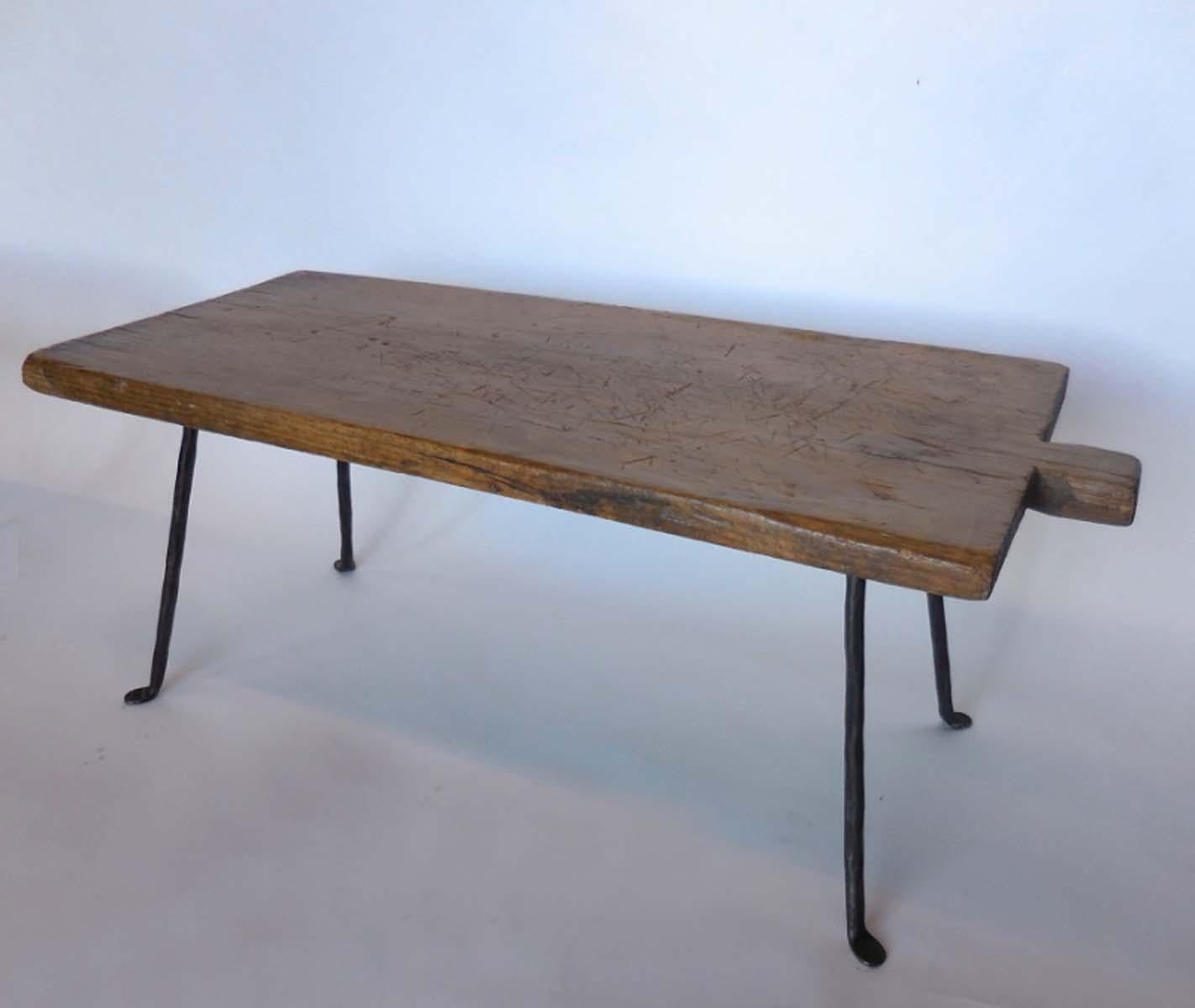 Antique Rustic  Wooden Tray with Iron Legs 2