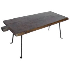 Antique Rustic  Wooden Tray with Iron Legs