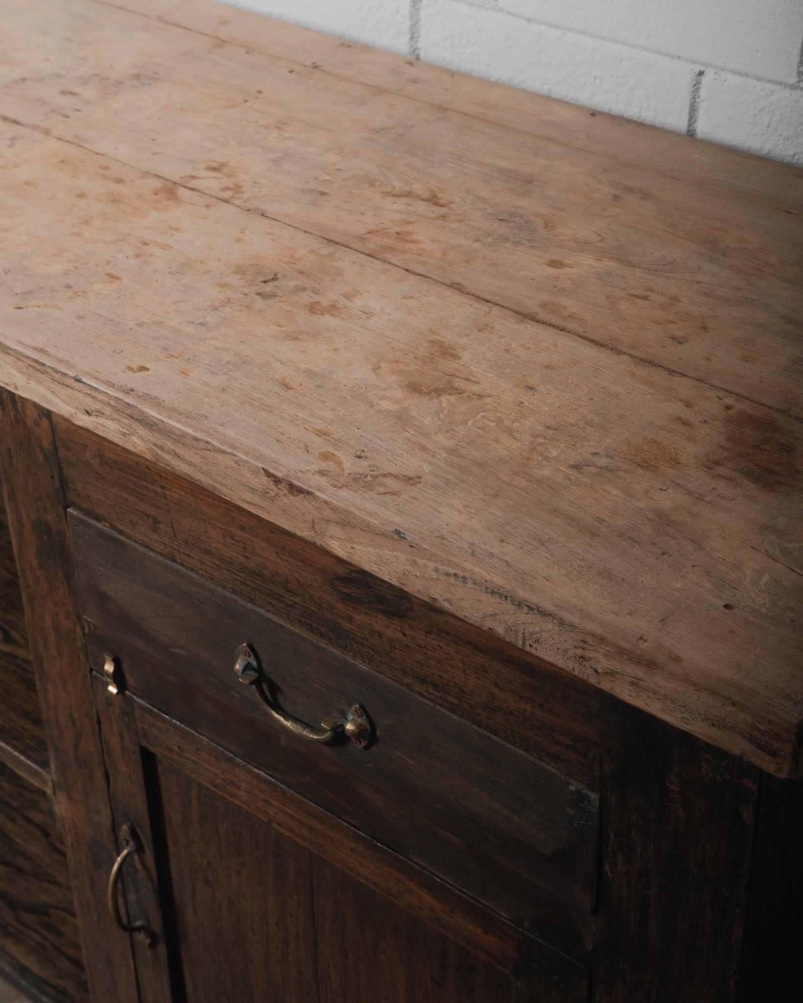 Antique Rustic Wooden Workbench Console Table  19th Century Farmhouse Style In Good Condition For Sale In High Point, NC