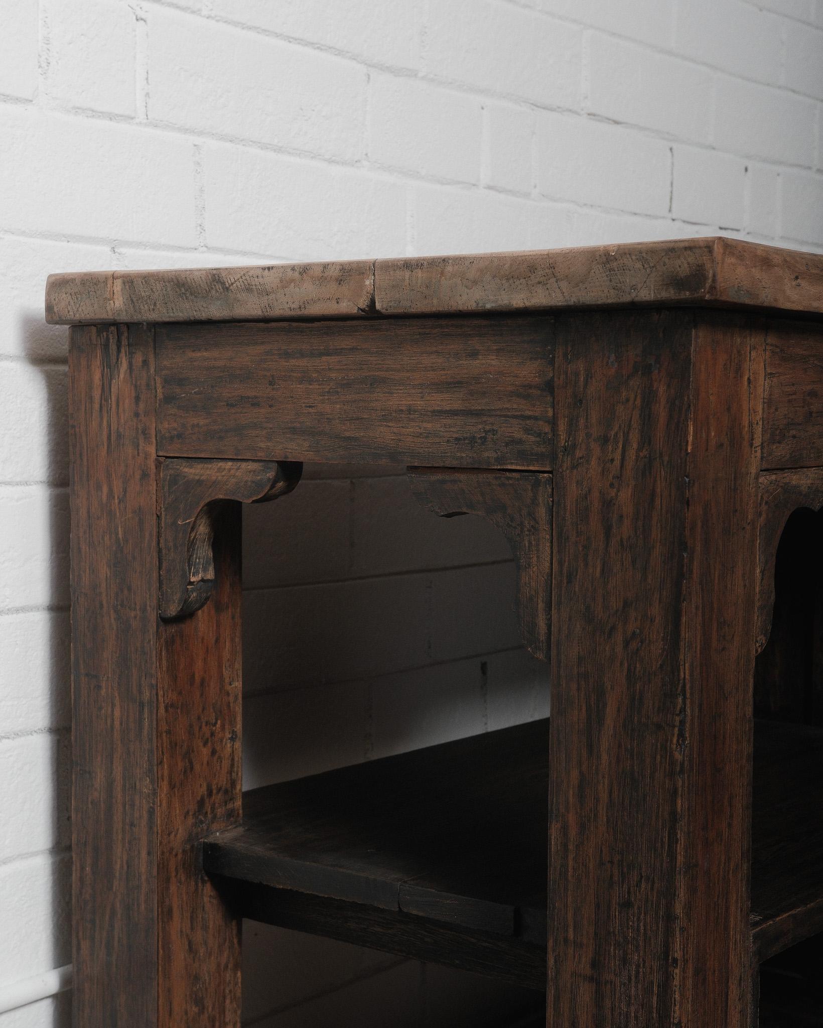 Antique Rustic Wooden Workbench Console Table  19th Century Farmhouse Style For Sale 1