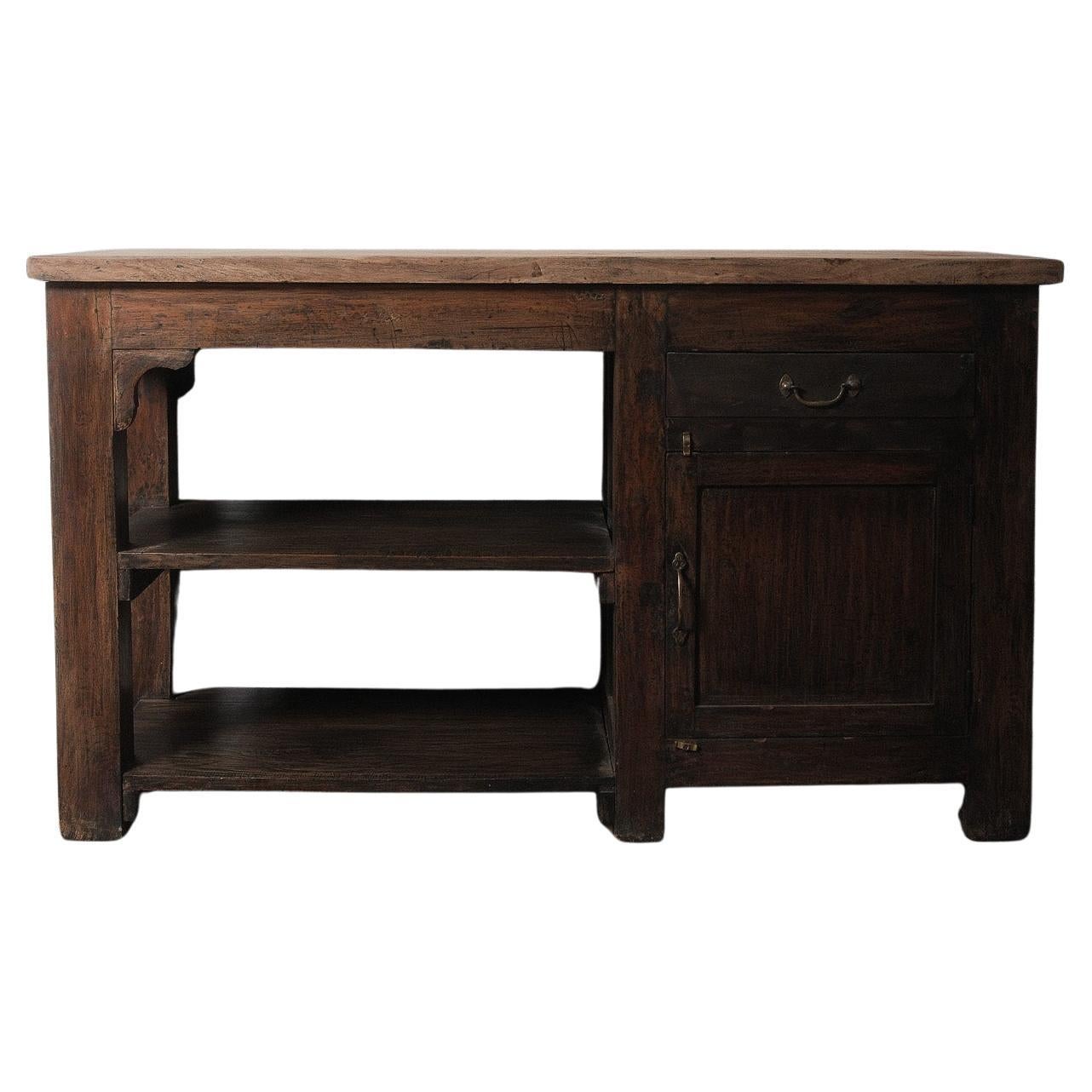 Antique Rustic Wooden Workbench Console Table  19th Century Farmhouse Style For Sale