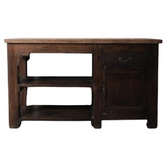 Antique Rustic Wooden Workbench Console Table  19th Century Farmhouse Style