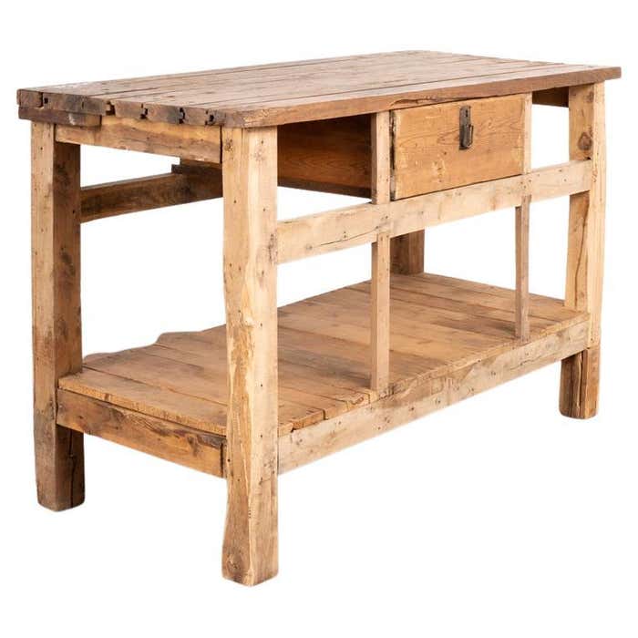 Antique Rustic Work Table Small Kitchen Island With Drawer and Shelf at ...