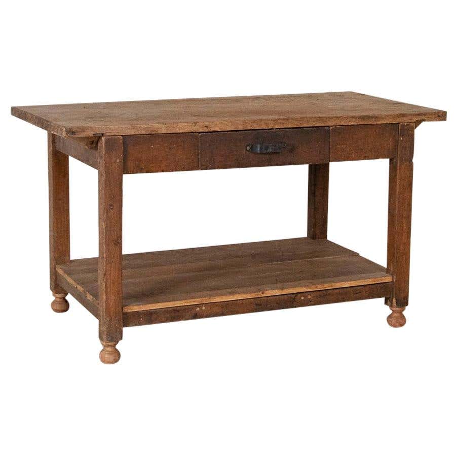 Antique Rustic Work Table with Drawer and Shelf, Good Small Island at ...