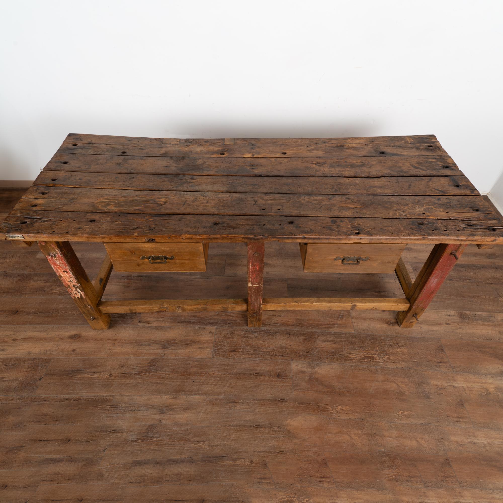 Hungarian Antique Rustic Work Table With Two Drawers from Hungary circa 1880 For Sale