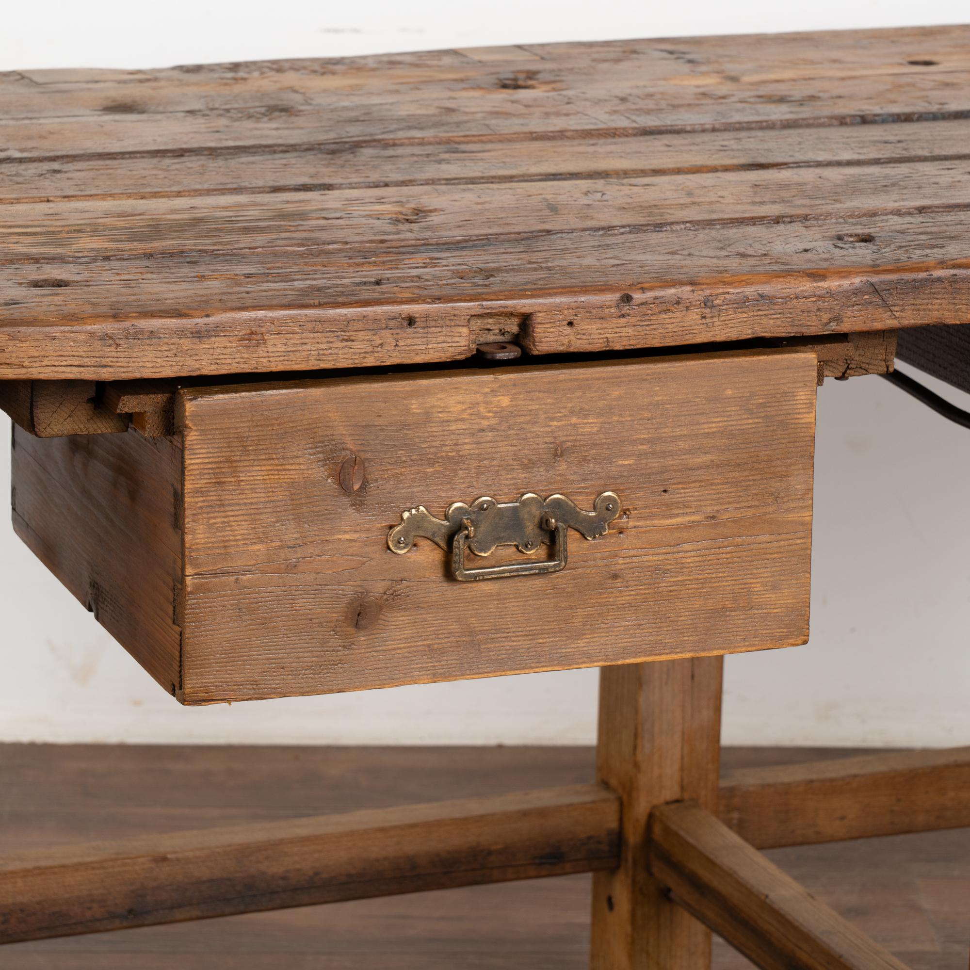 Antique Rustic Work Table With Two Drawers from Hungary circa 1880 In Good Condition For Sale In Round Top, TX