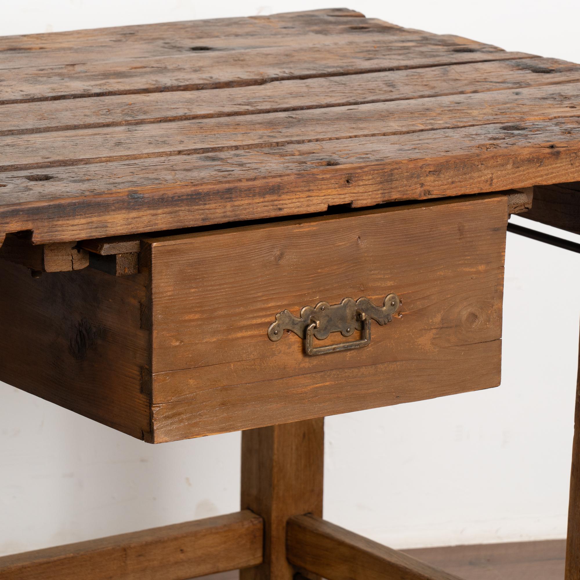 19th Century Antique Rustic Work Table With Two Drawers from Hungary circa 1880 For Sale