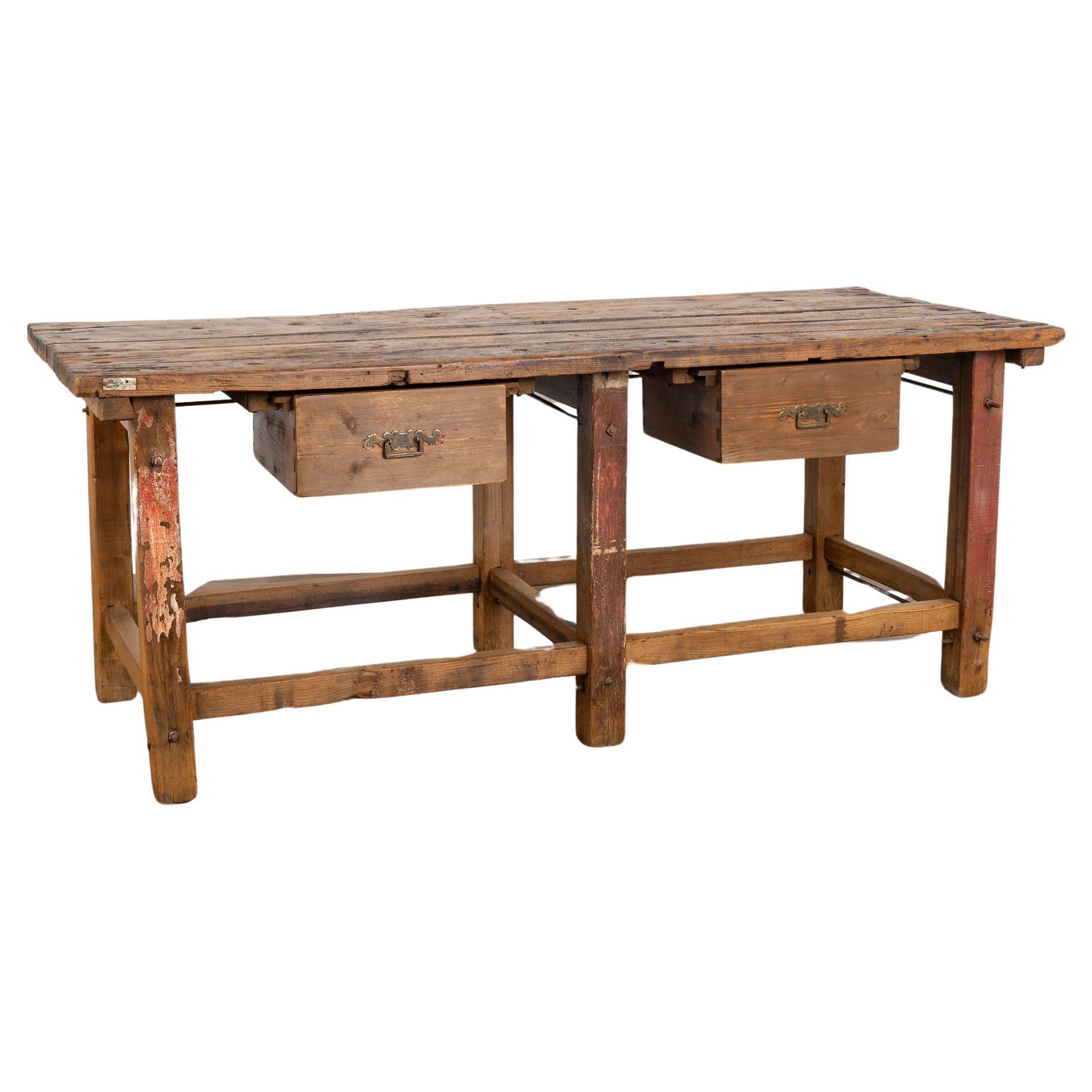 Antique Rustic Work Table With Two Drawers from Hungary circa 1880 For Sale