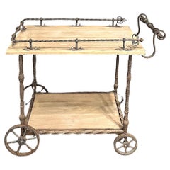 Vintage Rustic Wrought Iron and Butcher Block Bar Cart