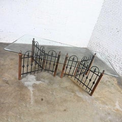 Antique Rustic Wrought Iron Fence Base Custom Dining Table & Beveled Glass Top