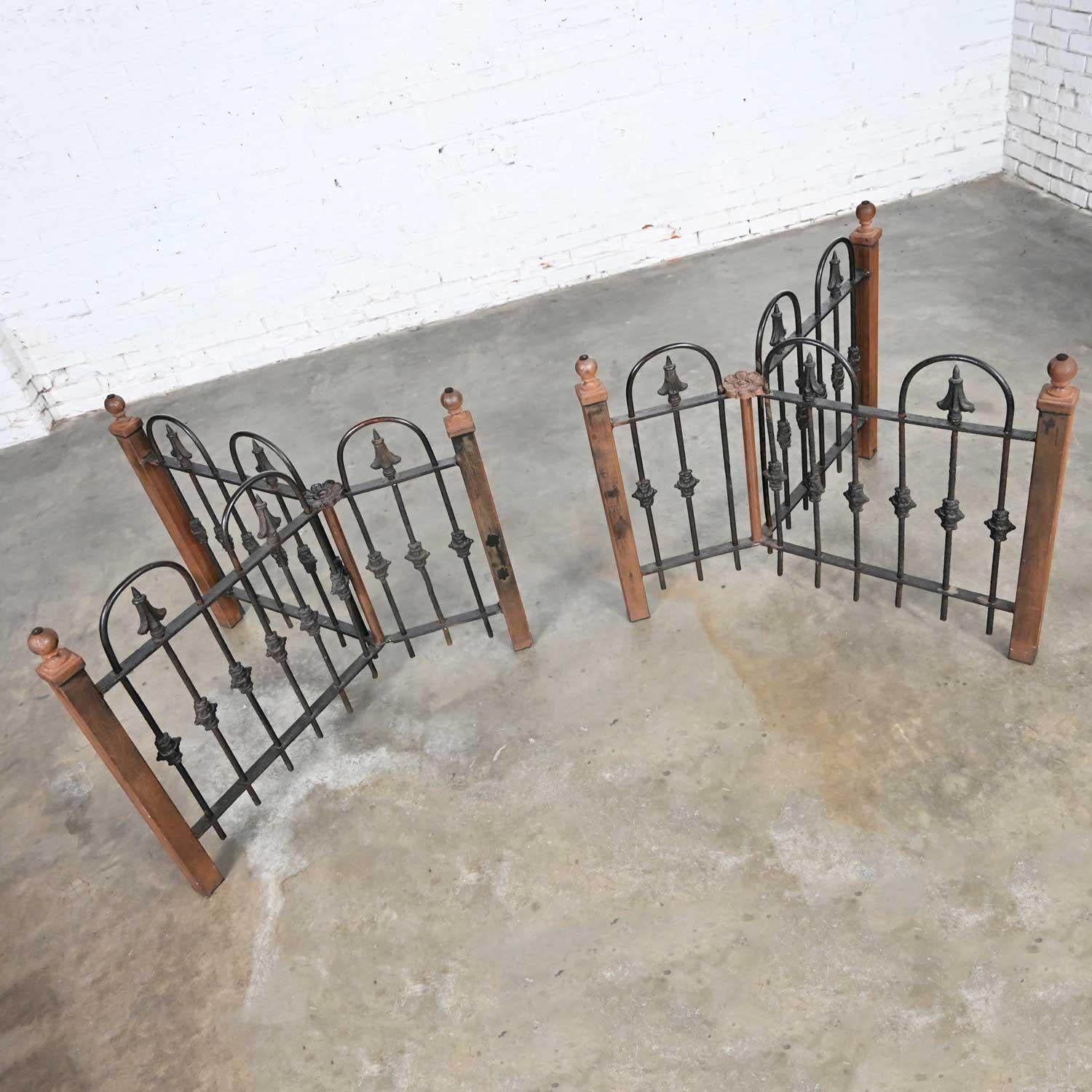 20th Century Antique Rustic Wrought Iron Fence Base Custom Dining Table & Beveled Glass Top For Sale