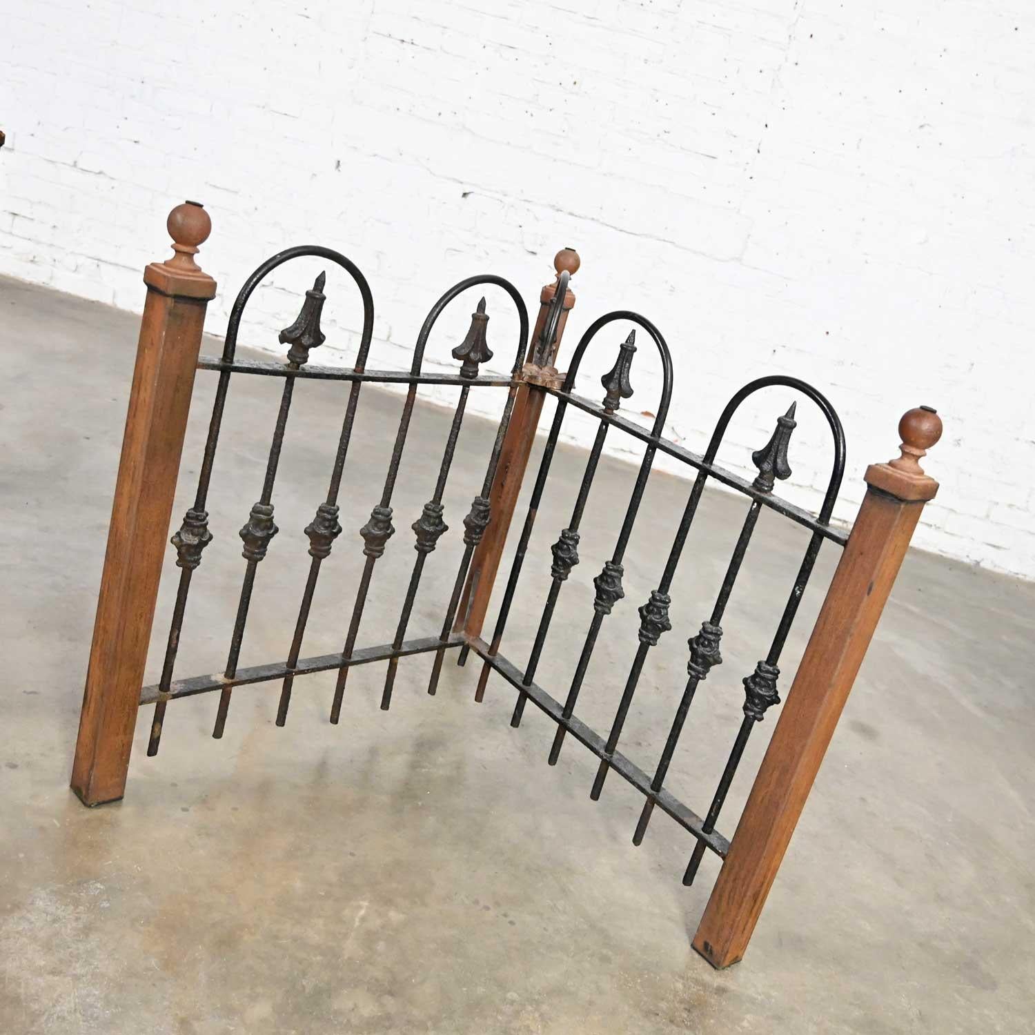 Antique Rustic Wrought Iron Fence Base Custom Dining Table & Beveled Glass Top For Sale 1