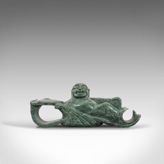 Antique Ruyi Belt Hook, Oriental, Jade Marble, Buckle, Hotei, Budai, circa 1900