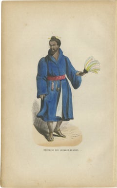 Antique Ryukyu Islands Costume Lithograph, Okinawan Noble Figure, 1852