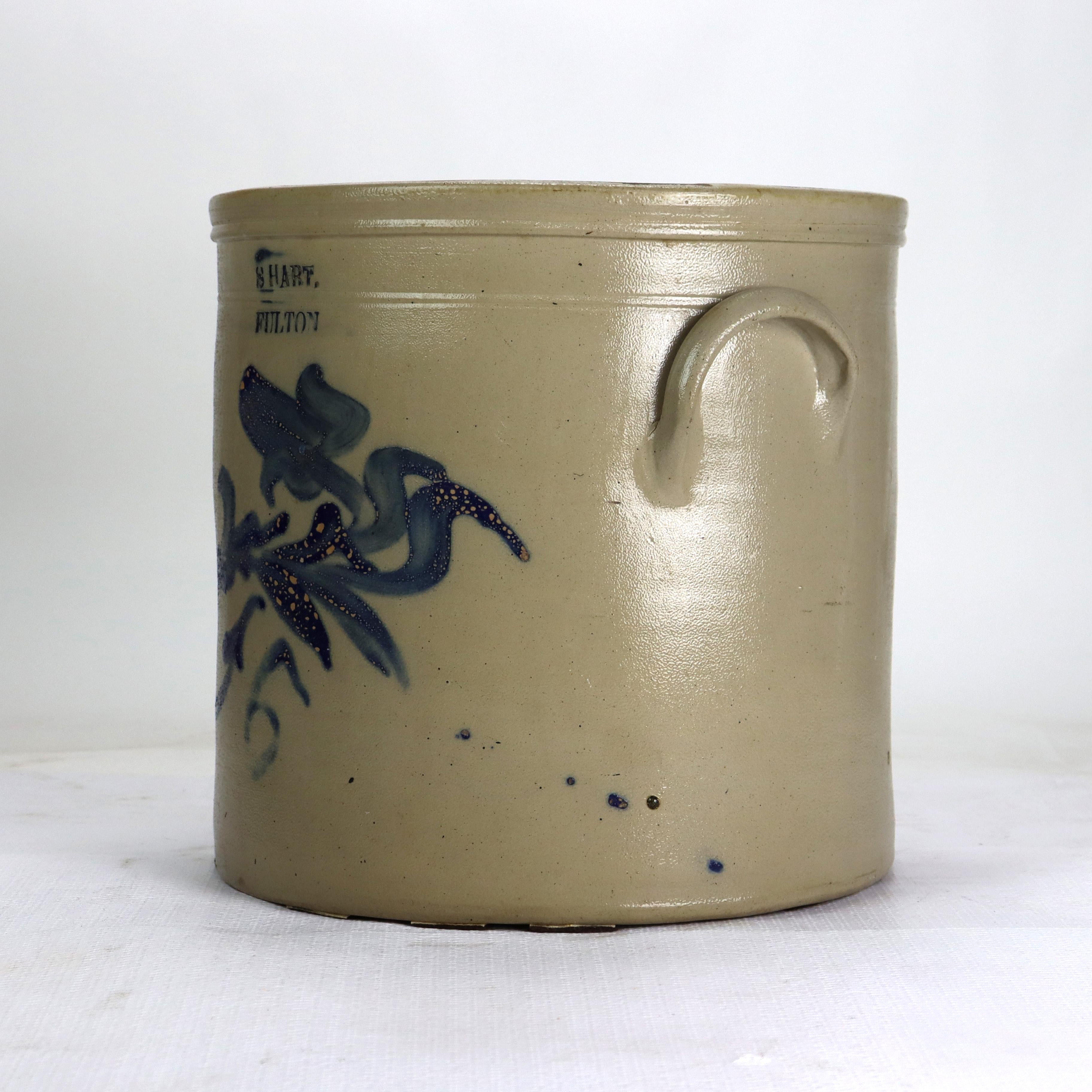 Ancienne cruche de 5 gallons en grès bleu décoré de motifs floraux S. Hart c1870 Bon état - En vente à Big Flats, NY