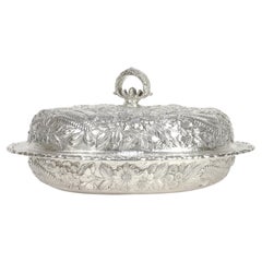 Antique S. Kirk & Son Repousse Sterling Silver Covered Vegetable Tureen or Dish