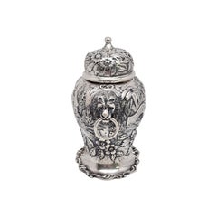 Antique S Kirk & Son Sterling Silver 19 Landscape Lion Handle Tea Caddy #15658