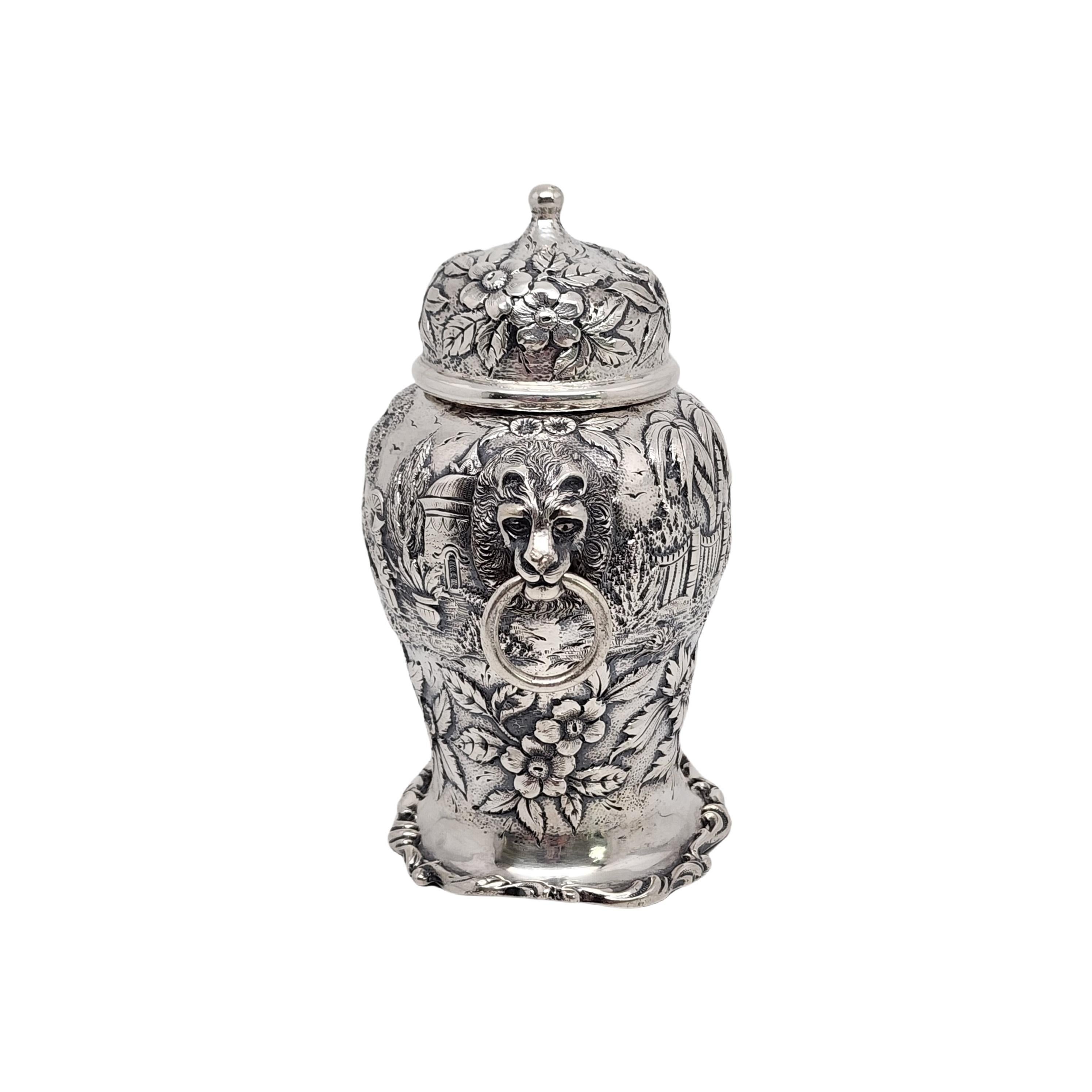 Women's or Men's Antique S Kirk & Son Sterling Silver 19 Landscape Lion Handle Tea Caddy #15658