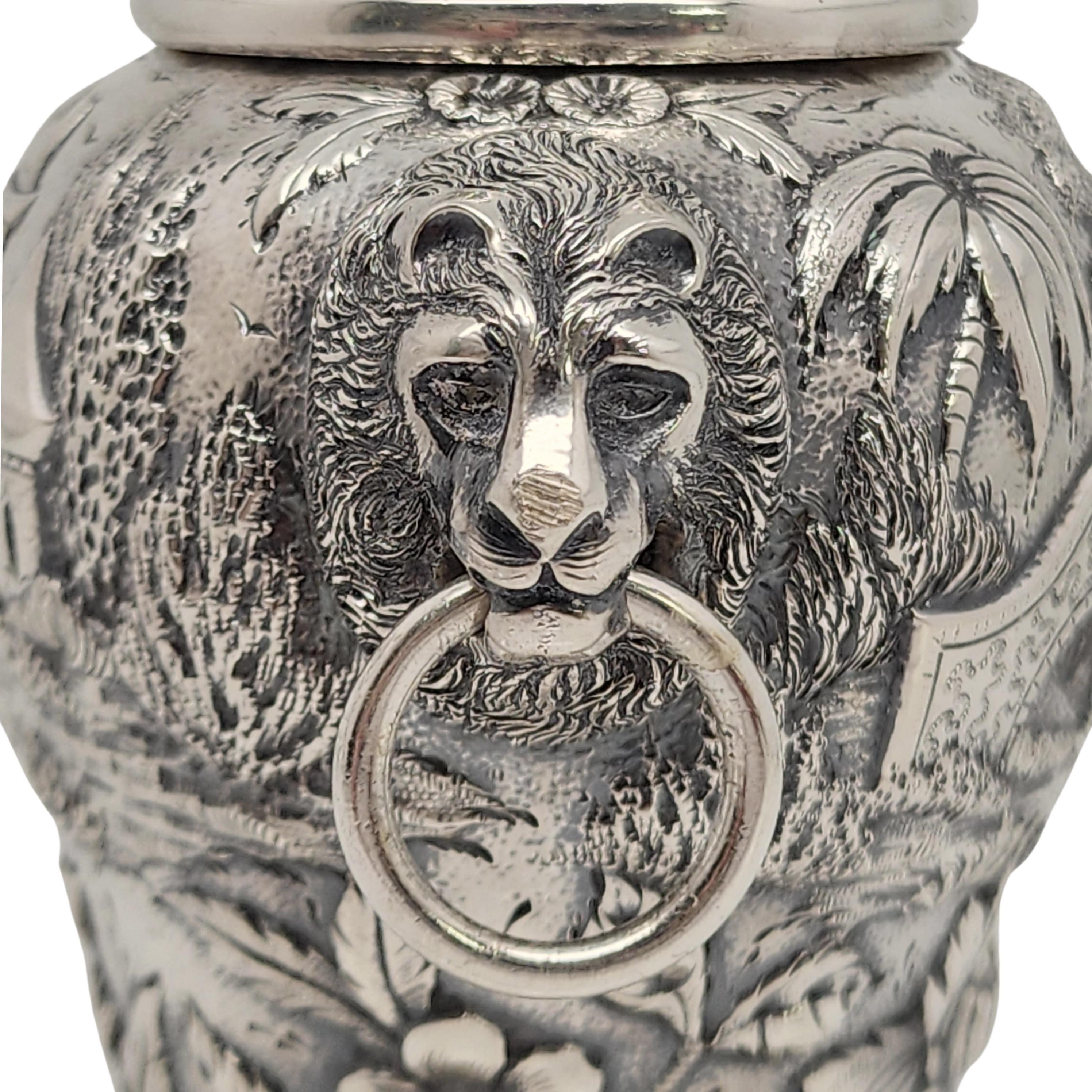 Antique S Kirk & Son Sterling Silver 19 Landscape Lion Handle Tea Caddy #15658 5