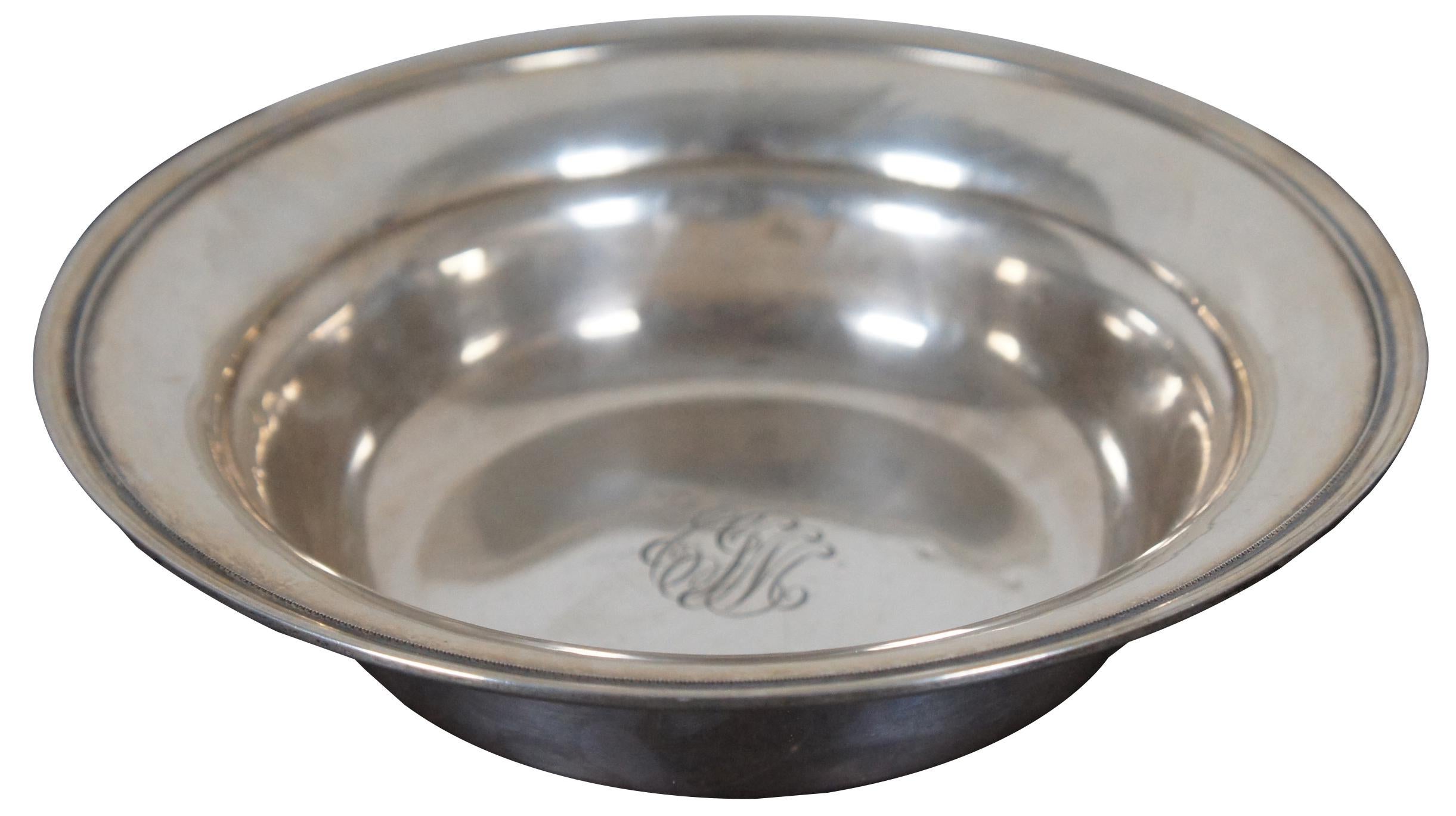 Antique S. Kirk & Son sterling silver serving bowl with monogram at the center. Marked S. Kirk & Son Co., 925 / 1000 , 3700.
    