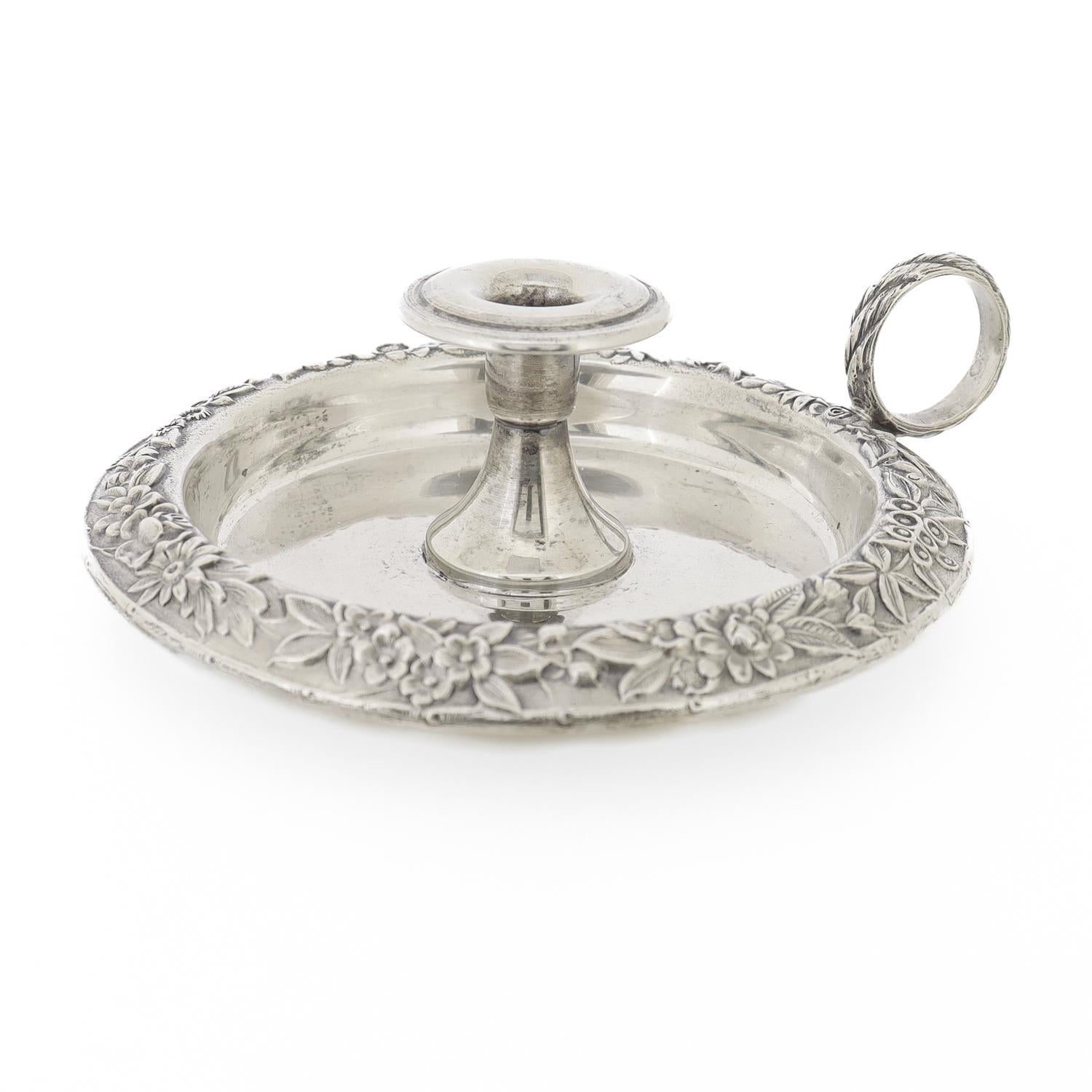 Victorian Antique S. Kirk & Son Sterling Silver Repousse Chamberstick Candle Holder