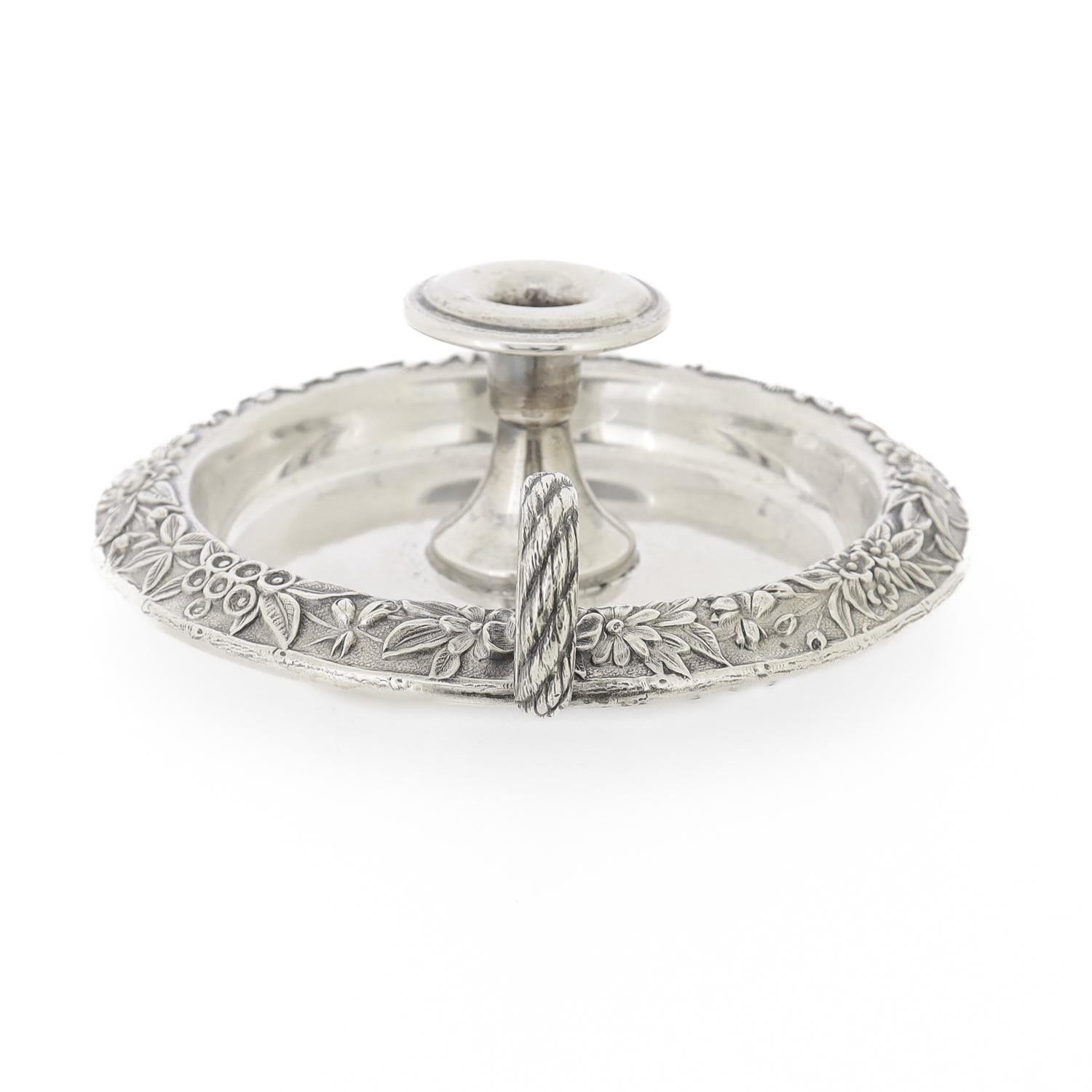 Repoussé Antique S. Kirk & Son Sterling Silver Repousse Chamberstick Candle Holder