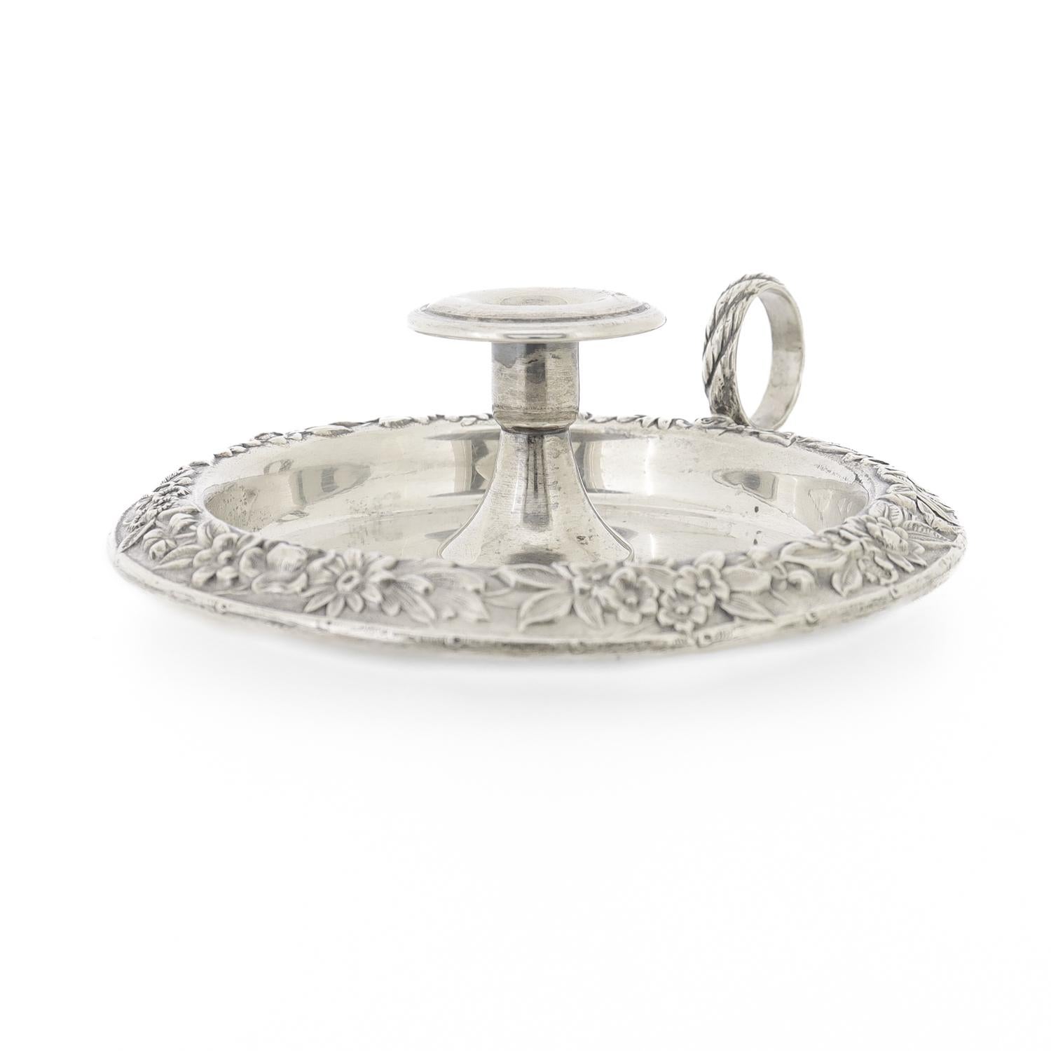 Antique S. Kirk & Son Sterling Silver Repousse Chamberstick Candle Holder 1
