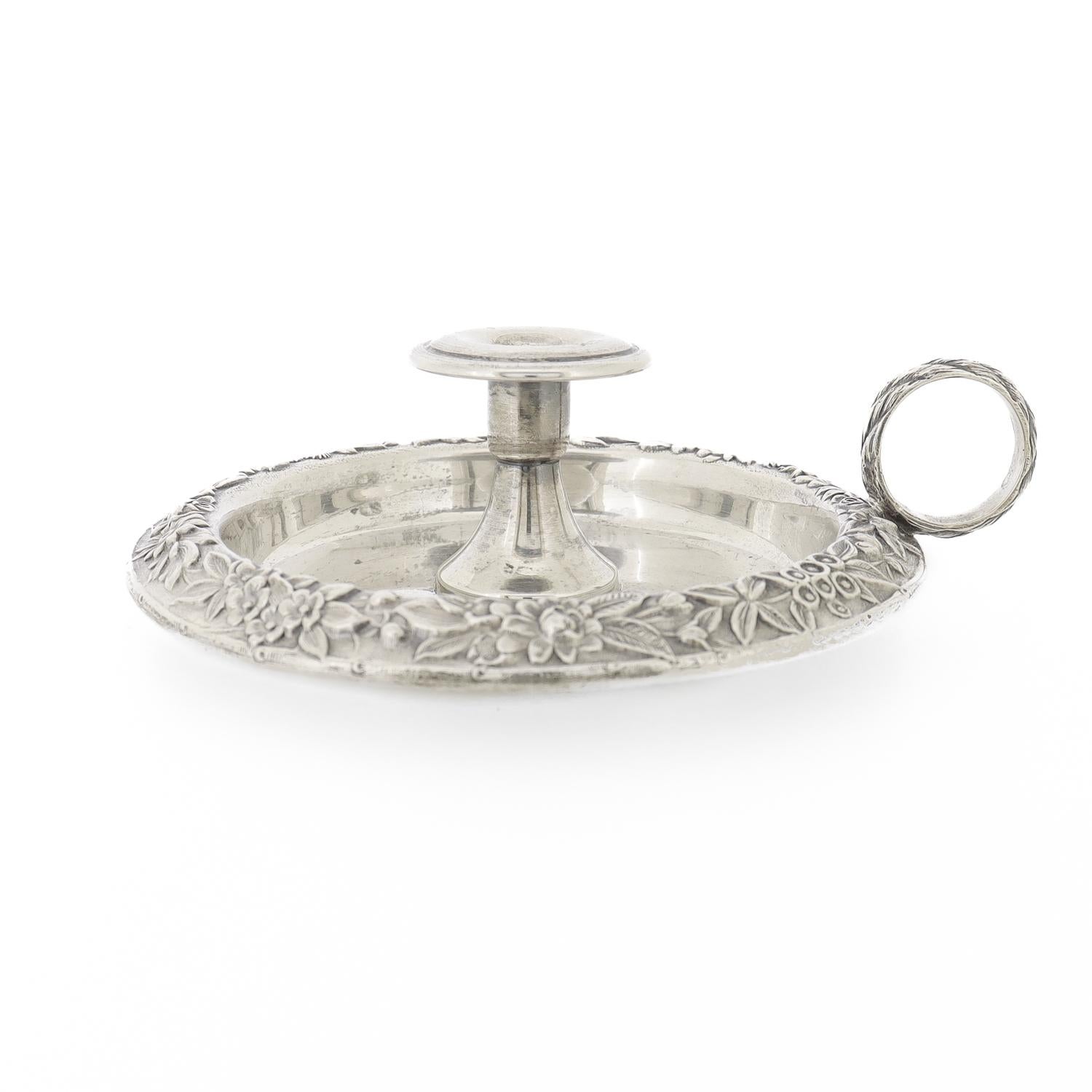 Antique S. Kirk & Son Sterling Silver Repousse Chamberstick Candle Holder 2
