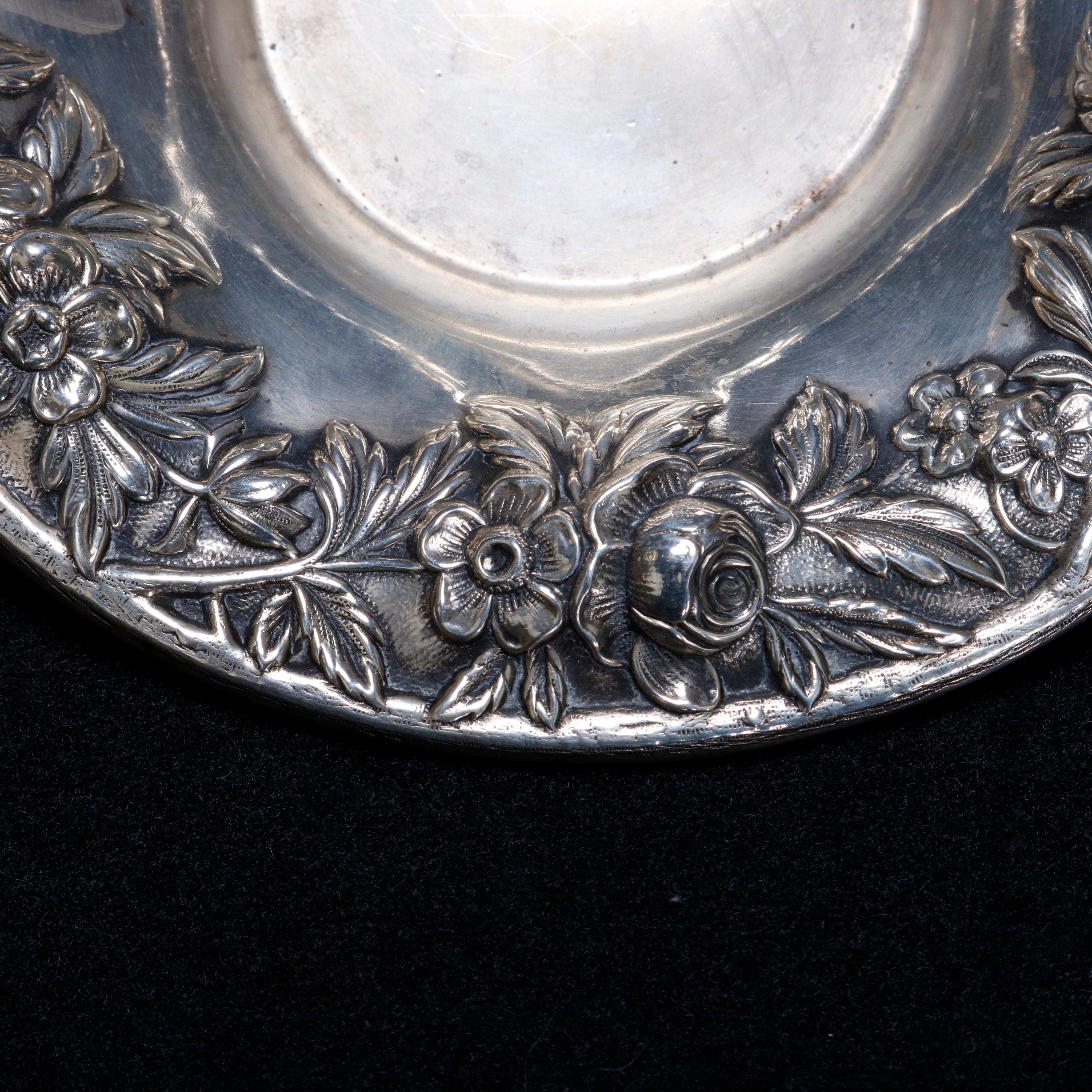 Antique S. Kirk & Sons Sterling Silver Floral Reposse Bowl, circa 1890 In Good Condition In Big Flats, NY