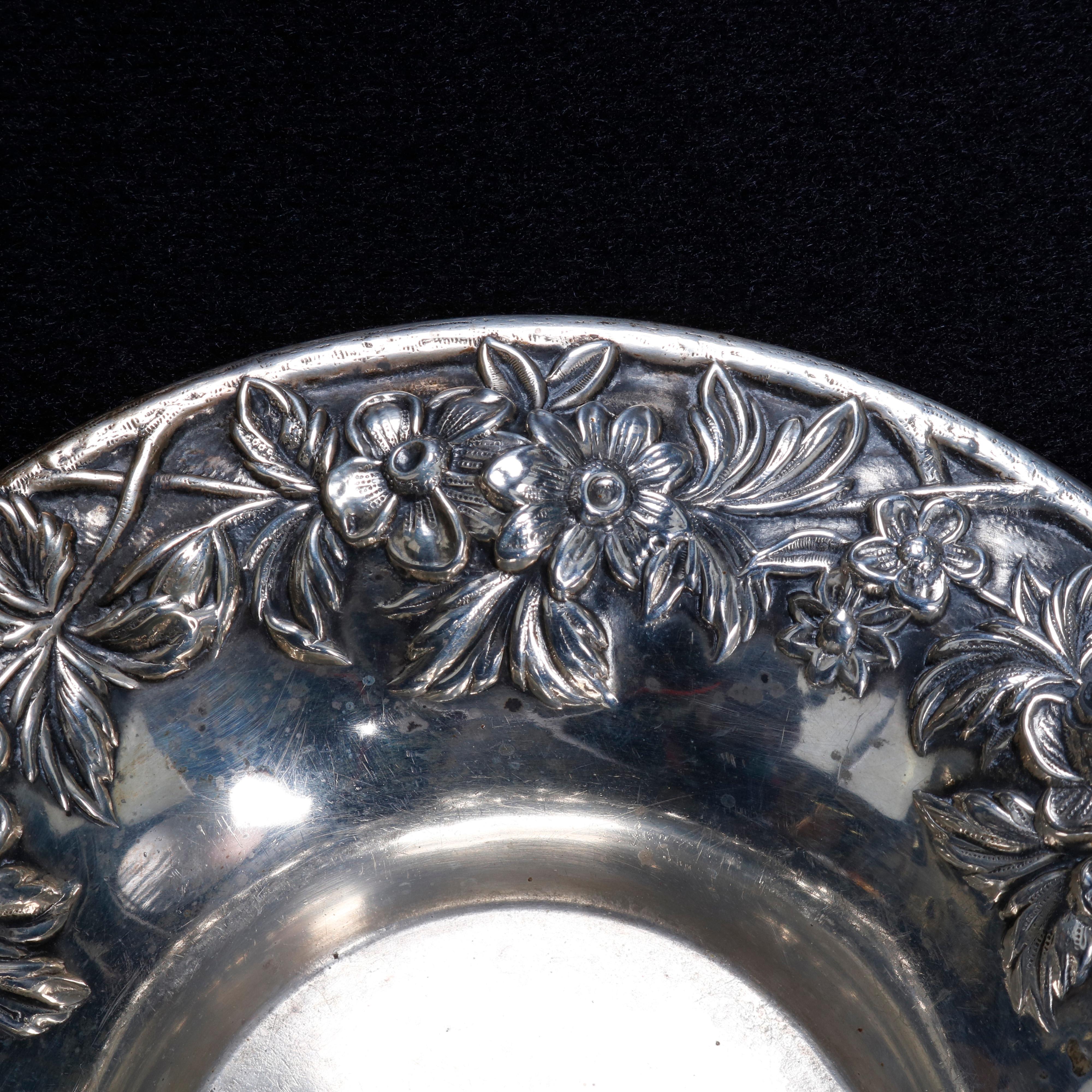19th Century Antique S. Kirk & Sons Sterling Silver Floral Reposse Bowl, circa 1890