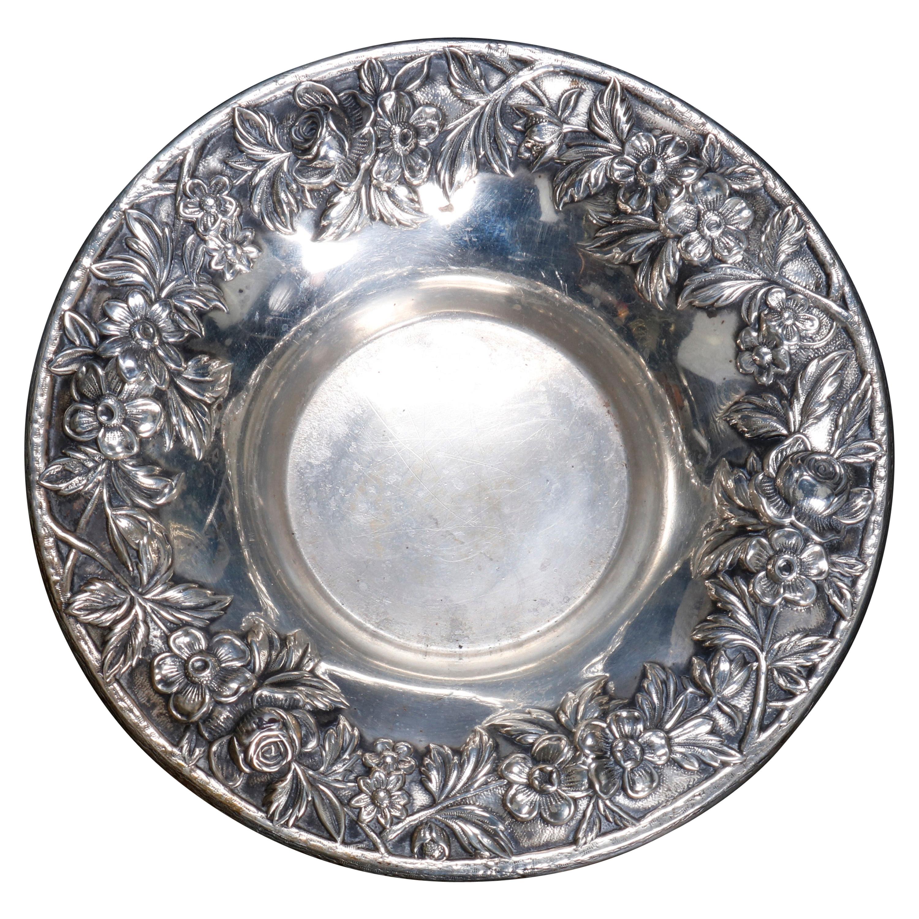 Antique S. Kirk & Sons Sterling Silver Floral Reposse Bowl, circa 1890