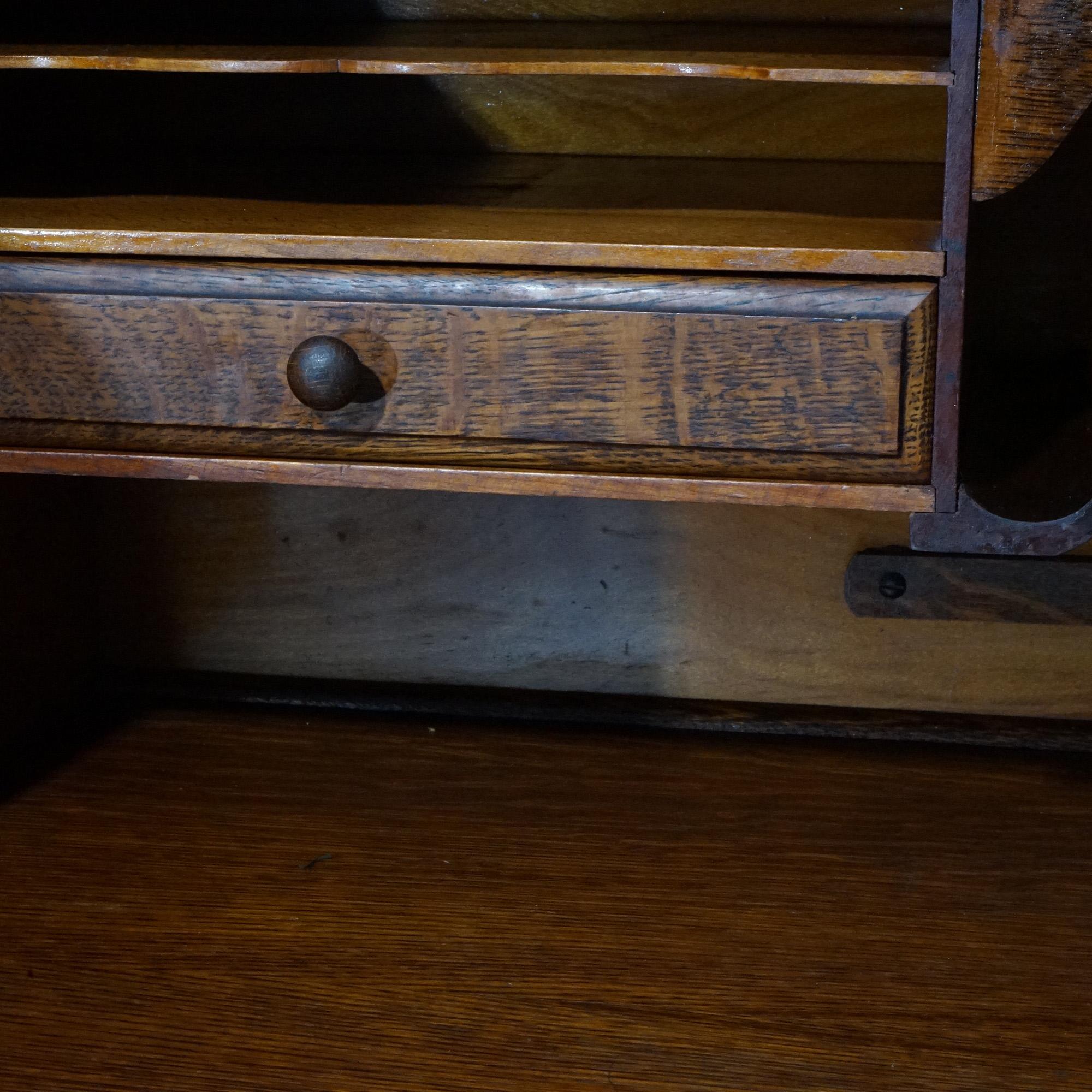 Antique S-Roll Top Oak Desk with Full Interior, circa 1900 7