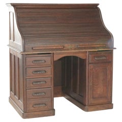 Antique S-Roll Top Oak Desk with Full Interior, circa 1900