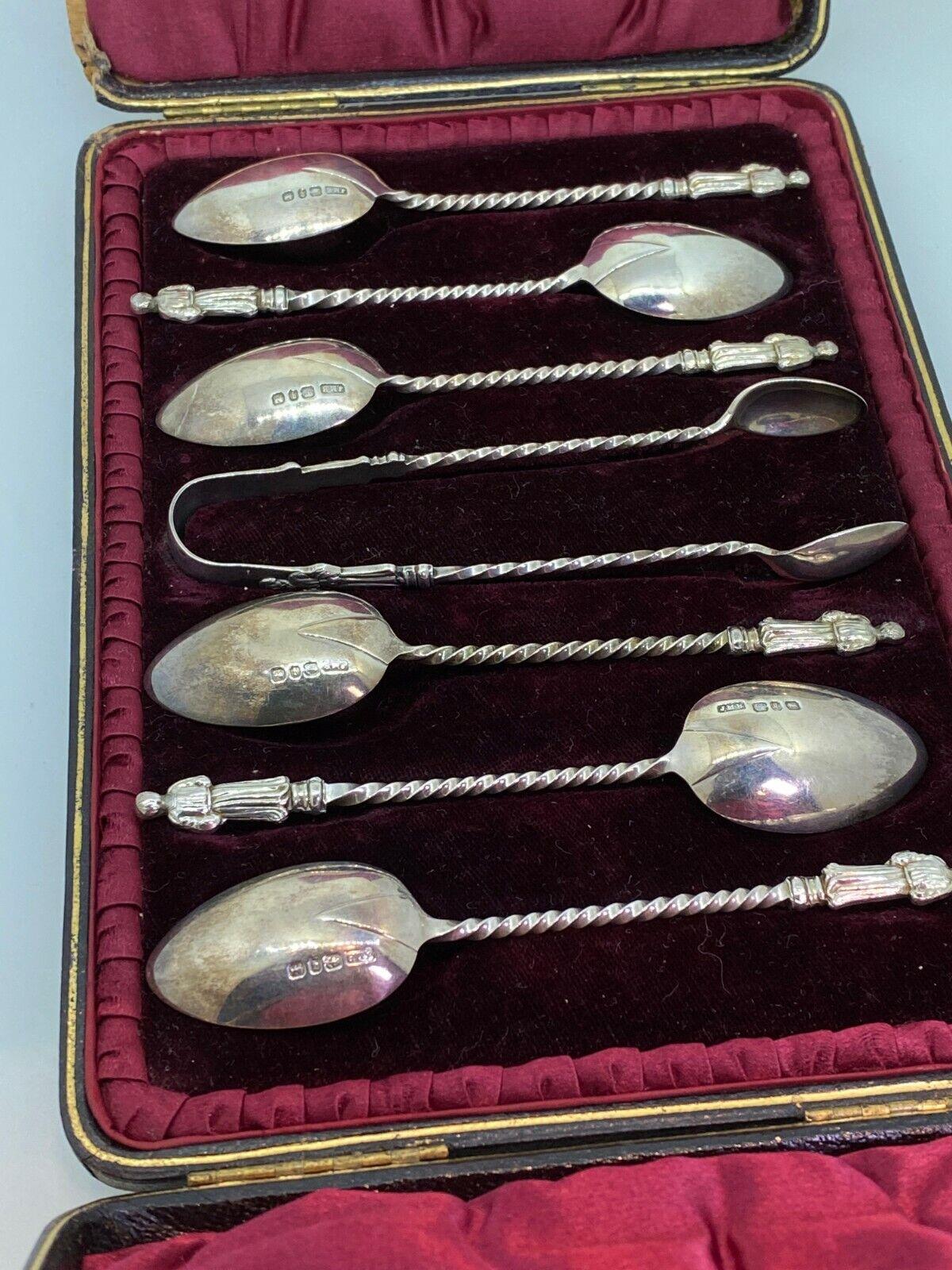 Antique S/Silver Spoon Set with Sugar Tongs by John M Banks. Birmingham, c1894. In Excellent Condition For Sale In MELBOURNE, AU