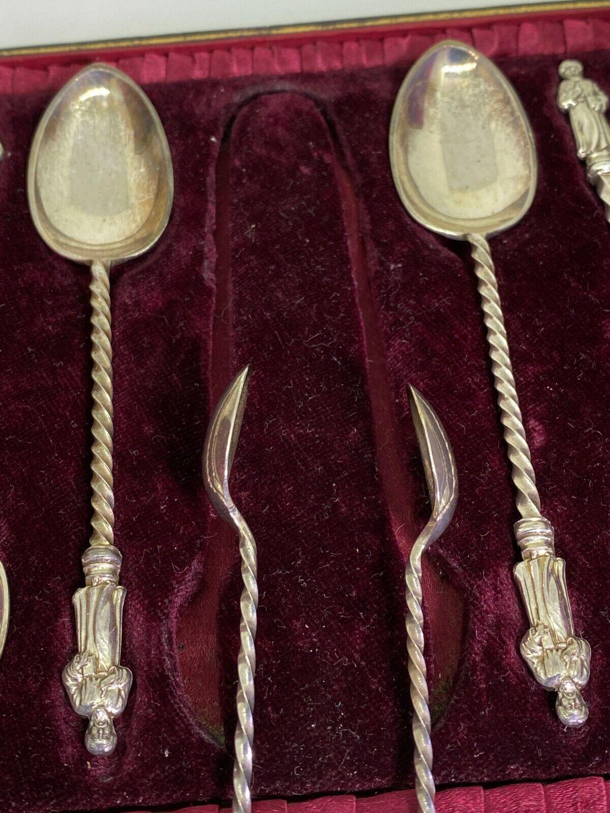 Antique S/Silver Spoon Set with Sugar Tongs by John M Banks. Birmingham, c1894. For Sale 3